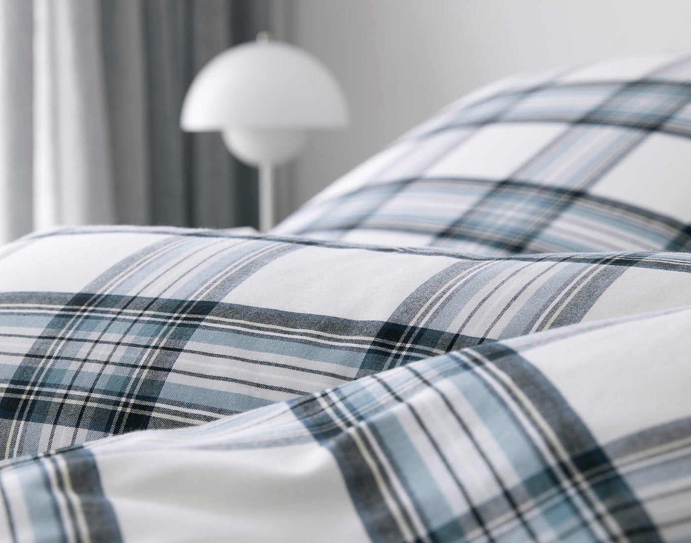 Softflanell Bettwäsche Westminster Weiß-Blau Karo