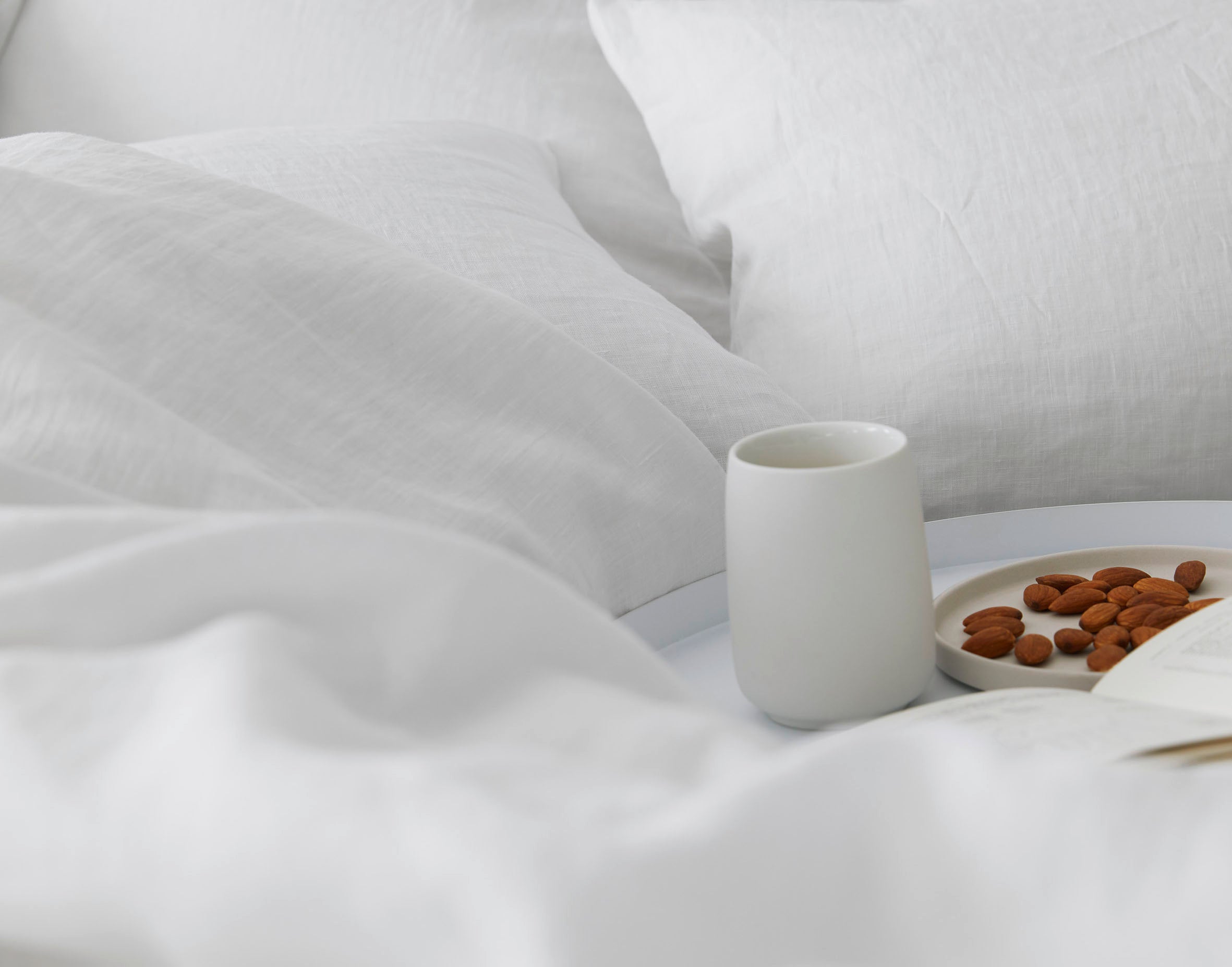 Rein Leinen Bettwäsche Weiß Becher Tablett