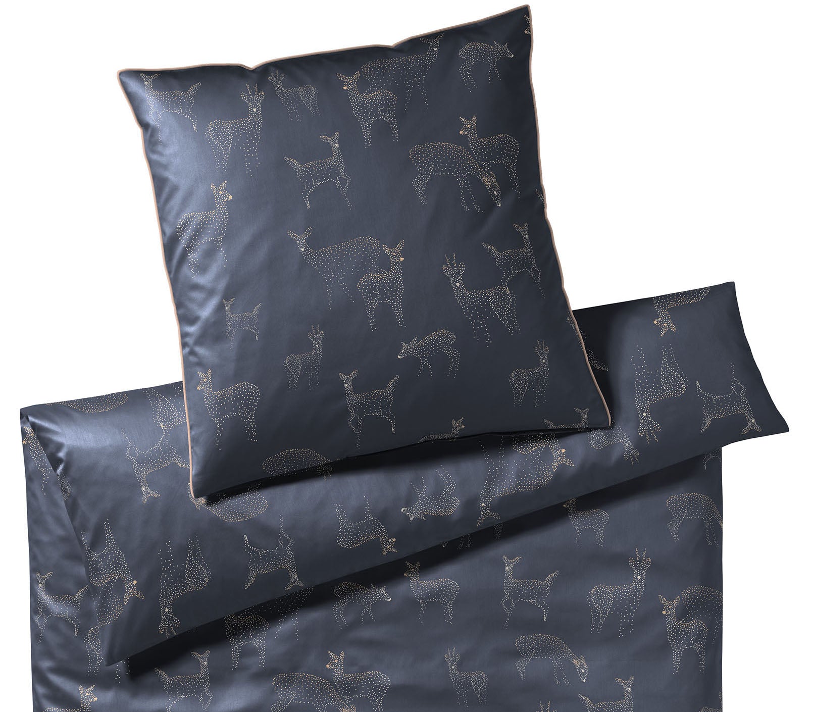 Satin Bettwäsche Glitter mit Rehmotiv Nachtblau Freisteller #farbe_Nachtblau