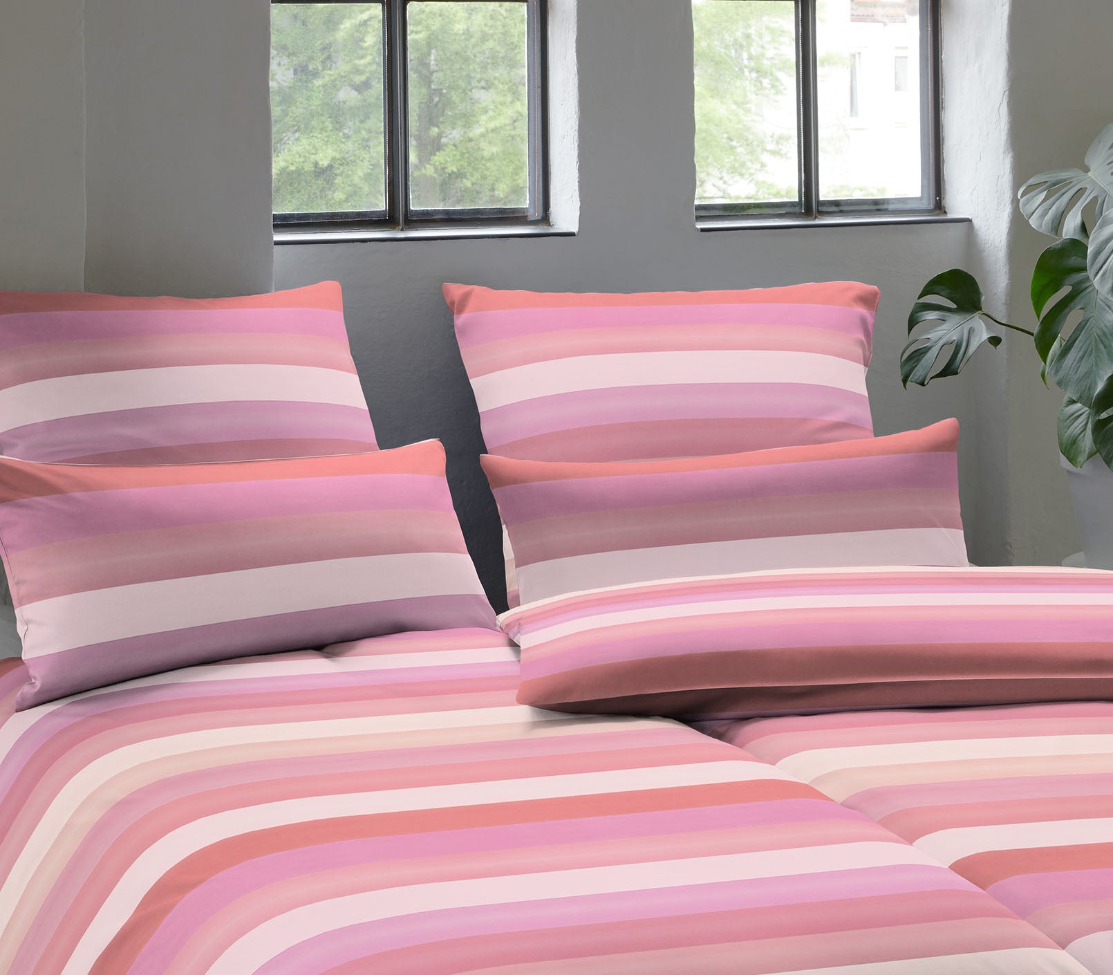 Mako Batist Bettwäsche Fresh Pink Streifen Schlafzimmer #farbe_Pink