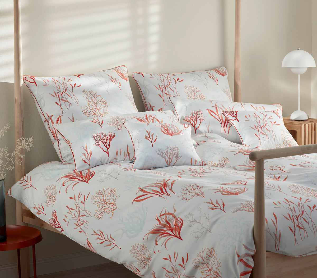 Satin Bettwäsche Reef Korallenmotiv Koralle Schlafzimmer #farbe_Koralle