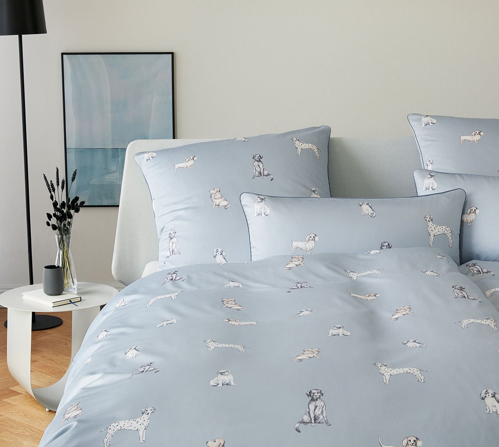 Satin Bettwäsche Woof in Graphit Schlafzimmer Hundemotive #farbe_Graphit