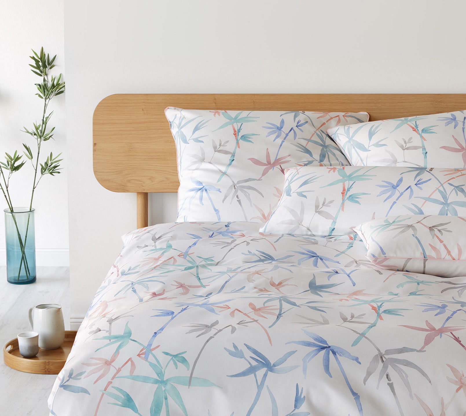 Bambus Satin Bettwäsche Bamboo Bambusblätter Rosa Schlafzimmer