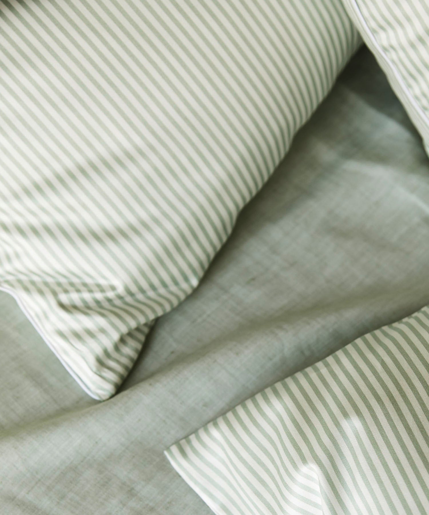 Satin Bettwäsche Hamburger Streifen Grün Detail
