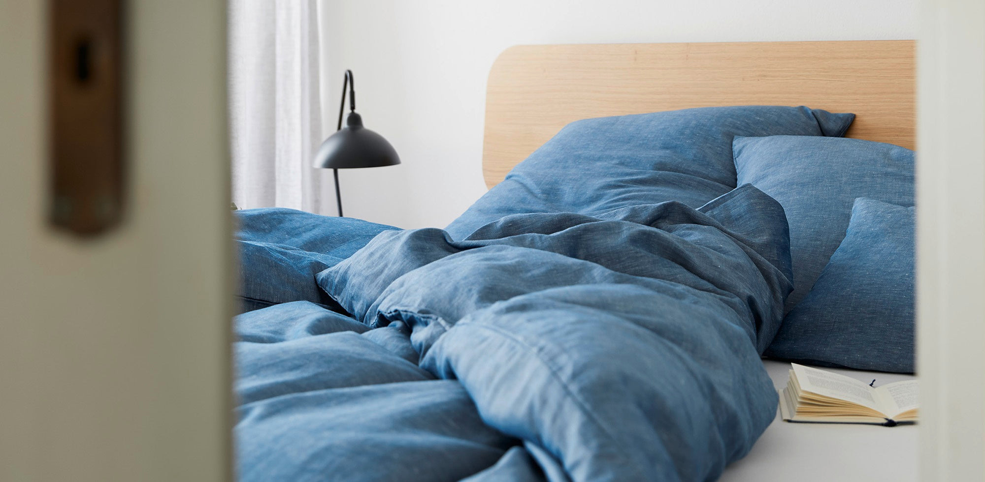 Halbleinen Bettwäsche Breezee Uni Blau Schlafzimmer