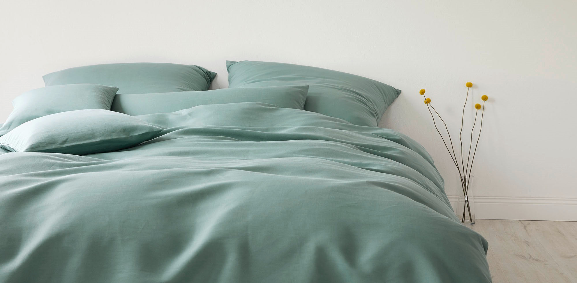 Halbleinen Bettwäsche Breezee Grün Uni Schlafzimmer