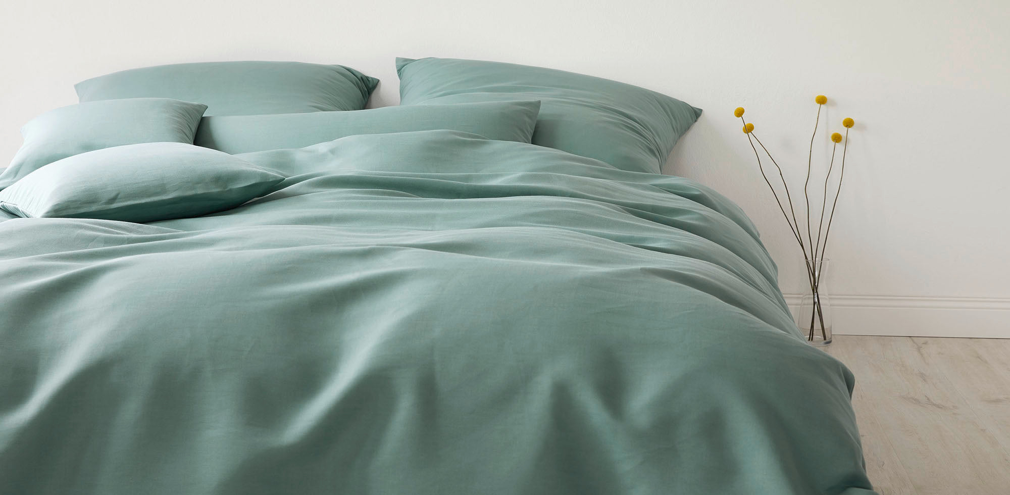 Halbleinen Bettwäsche Breezee Salbei Grün Uni Schlafzimmer