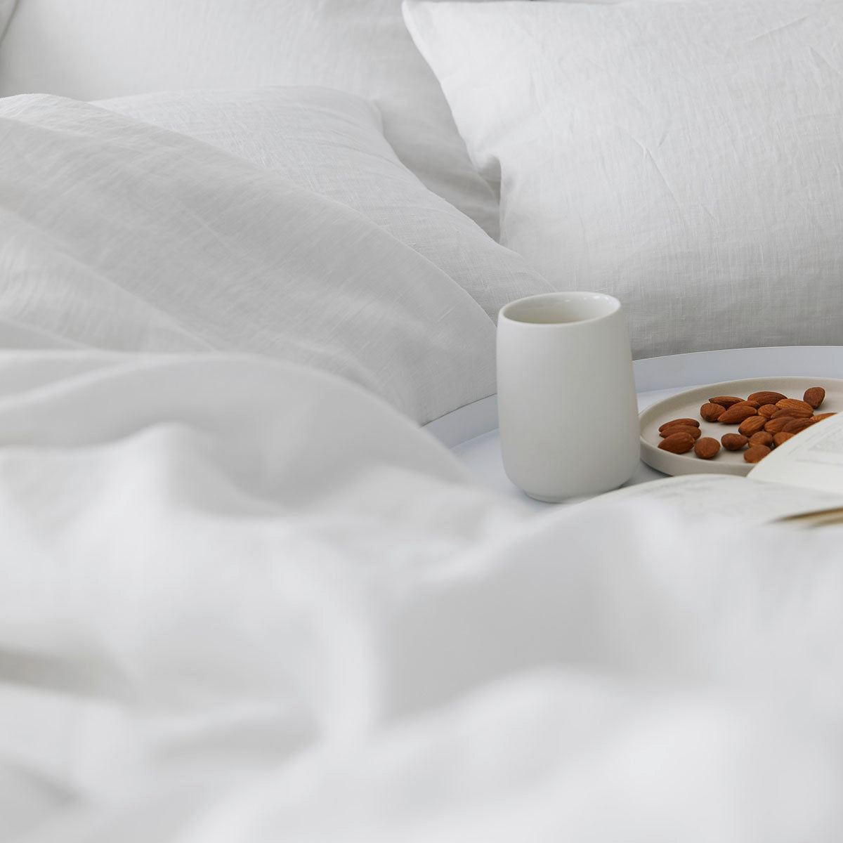 Rein Leinen Bettwäsche Weiß Tasse Bett