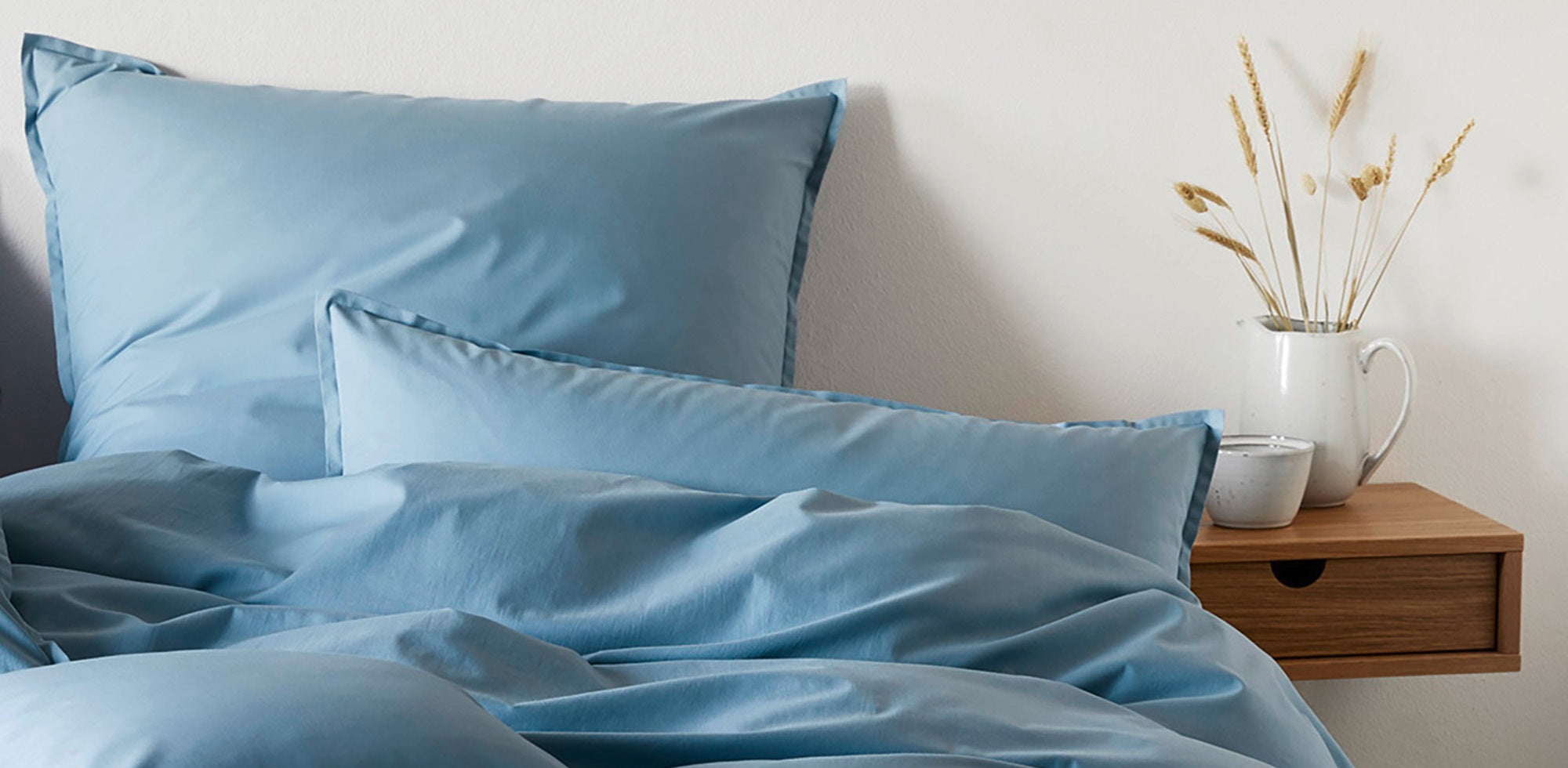 Washed Cotton Crisp Bettwäsche Blau Uni Schlafzimmer