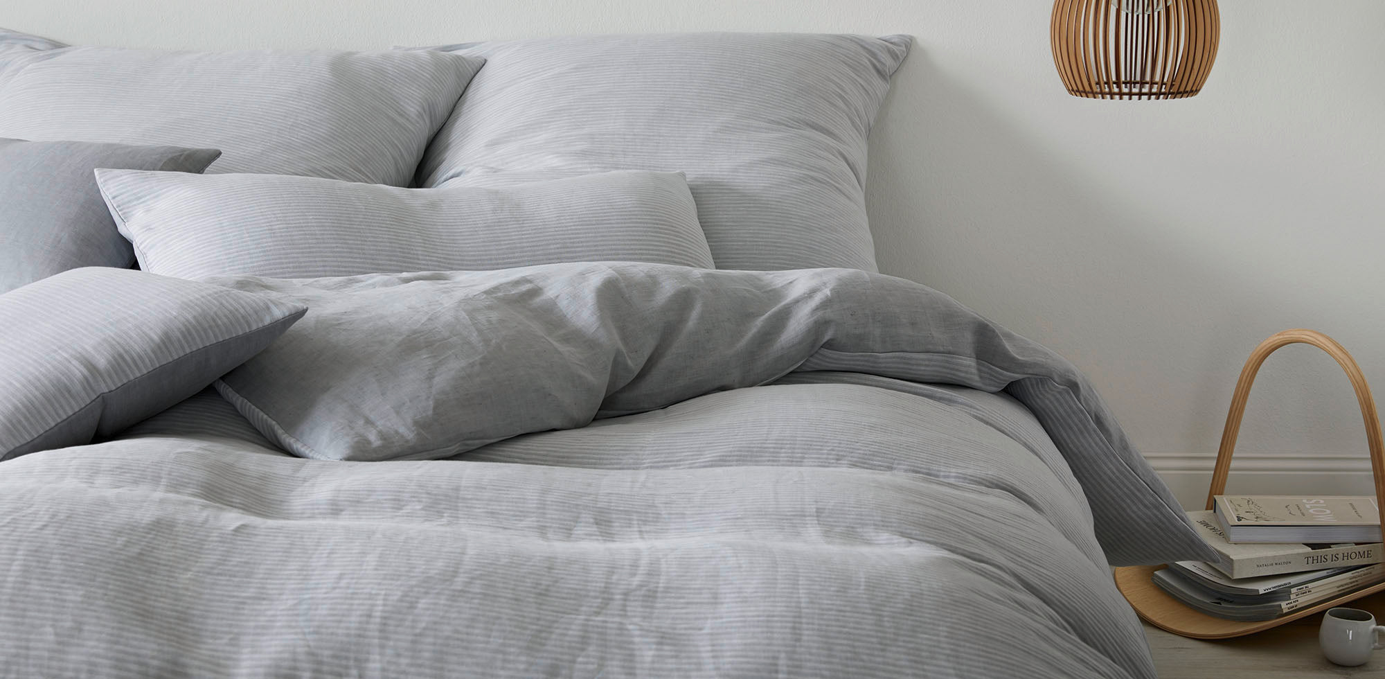 Halbleinen Bettwäsche Whisper bleu Streifen