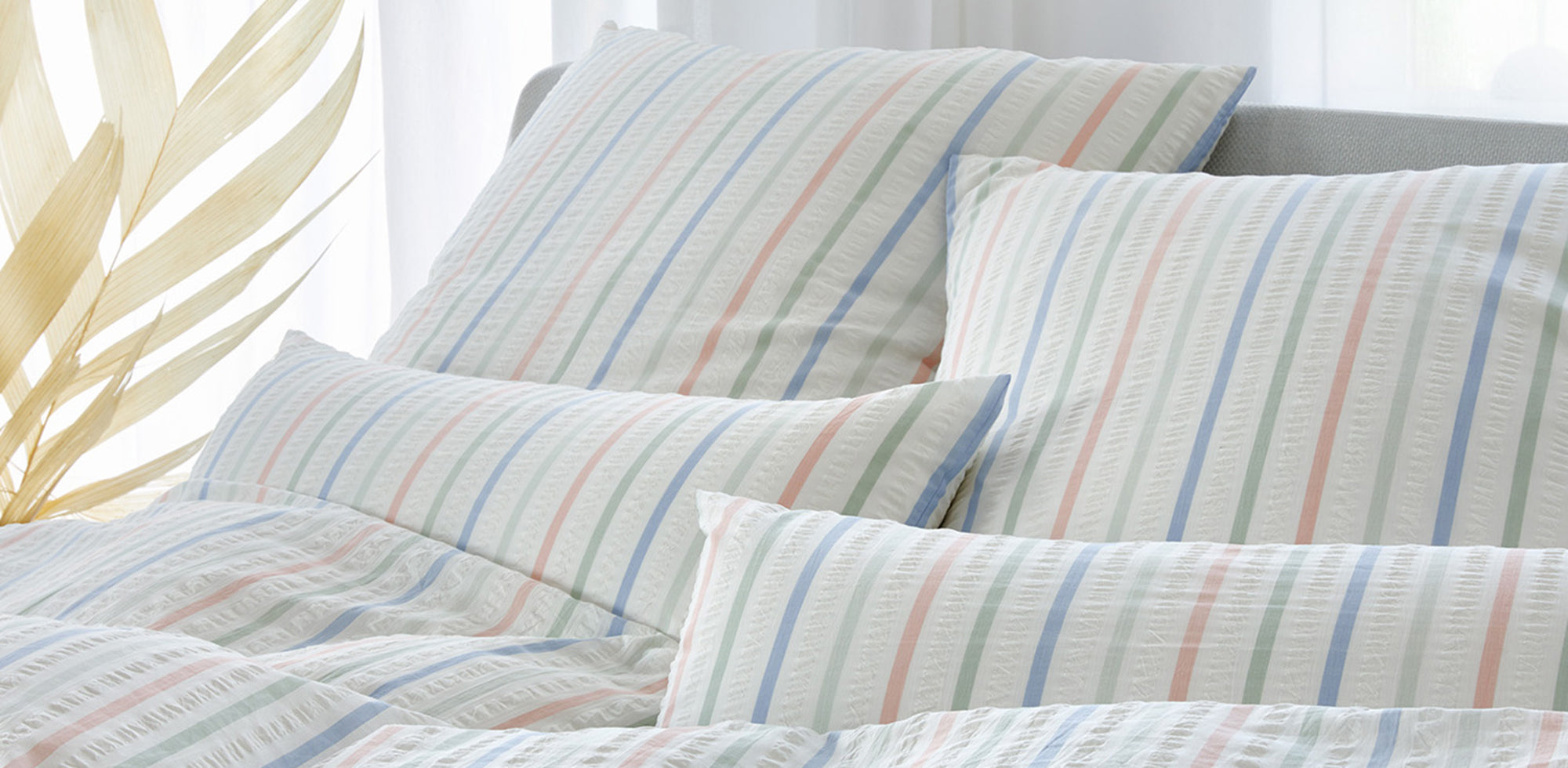 Bettwäsche Seersucker Weiß Streifen