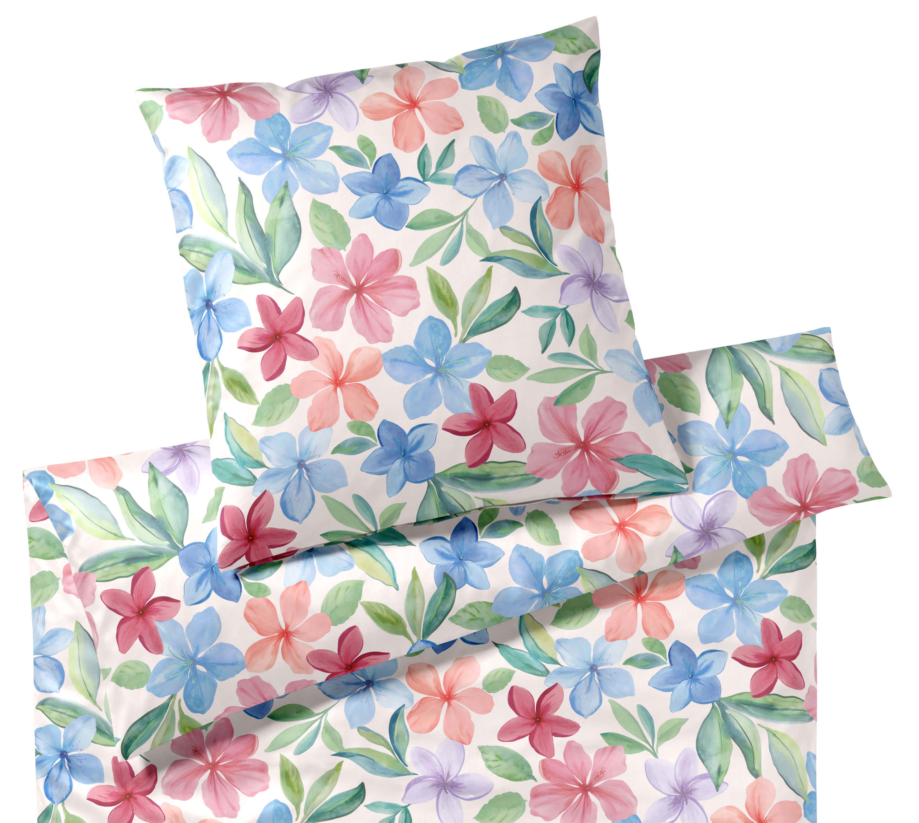 Bambus Satin Bettwäsche Bravo in Rouge Blumen-Blätter-Motiv Freisteller #farbe_Bravo Rouge