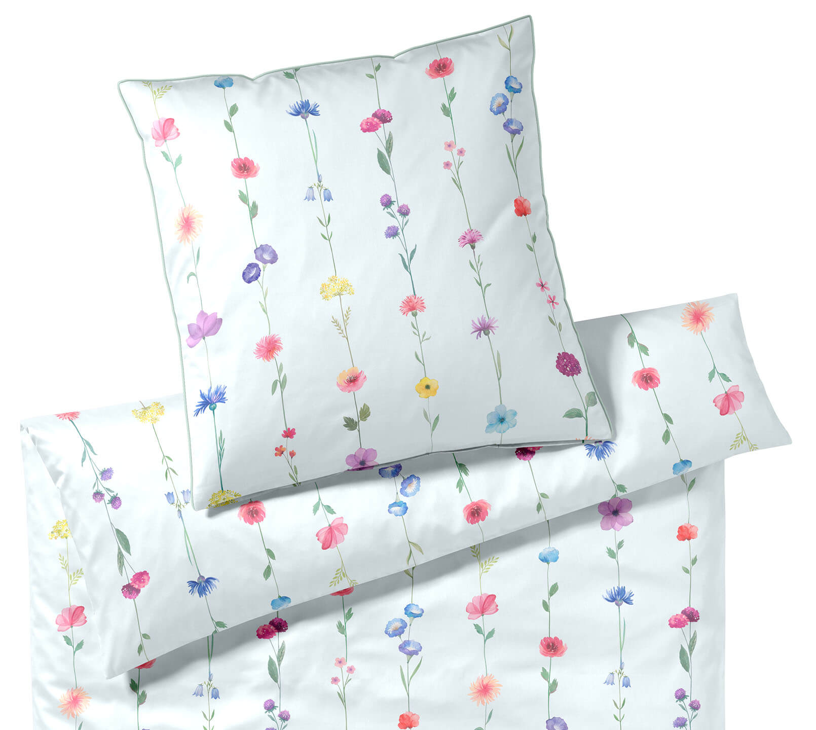 Bambus Satin Bettwäsche Flower Show in Himmelblau Blumenstreifen Freisteller #farbe_Flower Show Himmelblau