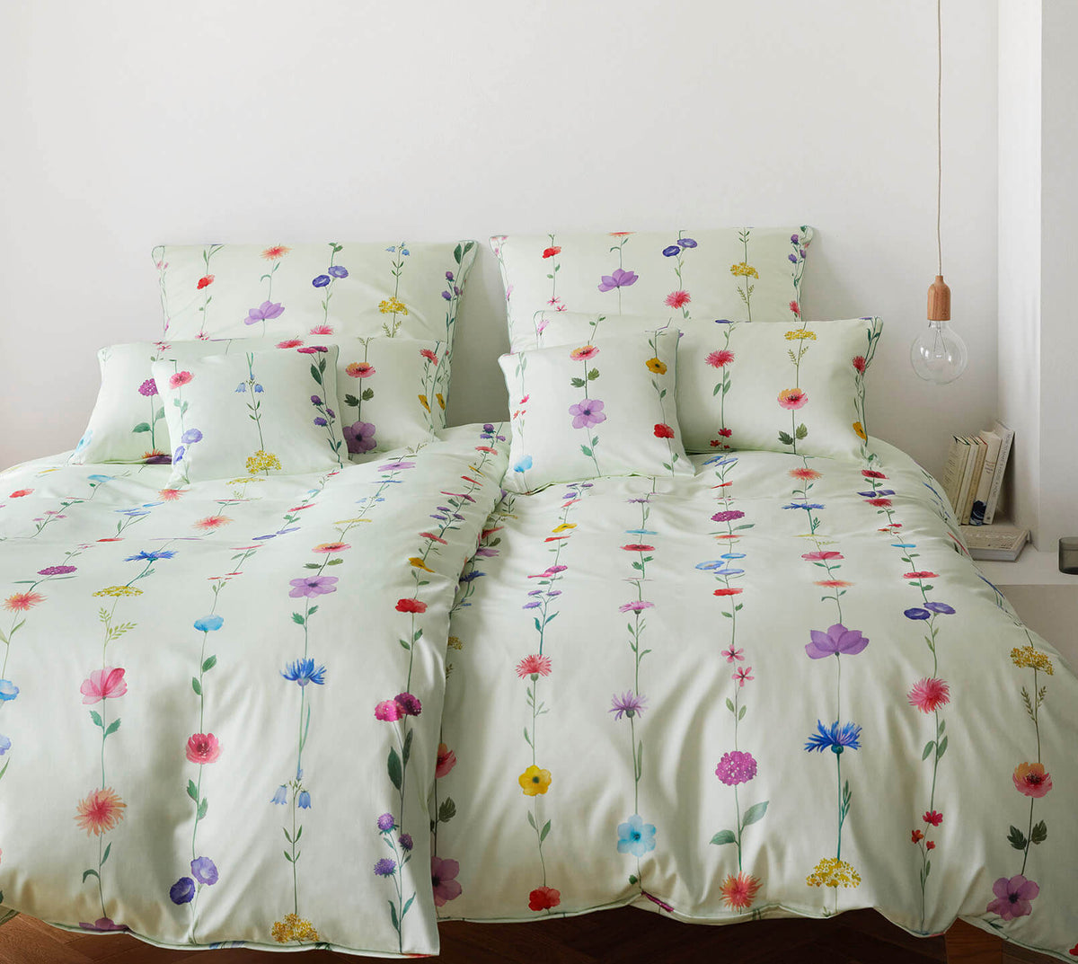 Bambus Satin Bettwäsche Flower Show in Pistaziengrün Blumenstreifen Schlafzimmer #farbe_Flower Show Pistaziengrün
