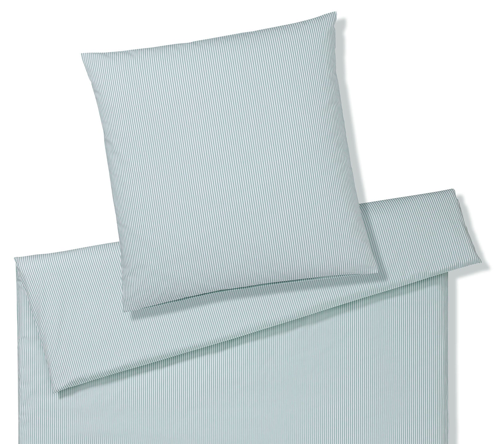 Bettwäsche aus Perkal Classico in Salbei Streifen Freisteller #farbe_Classico Salbei