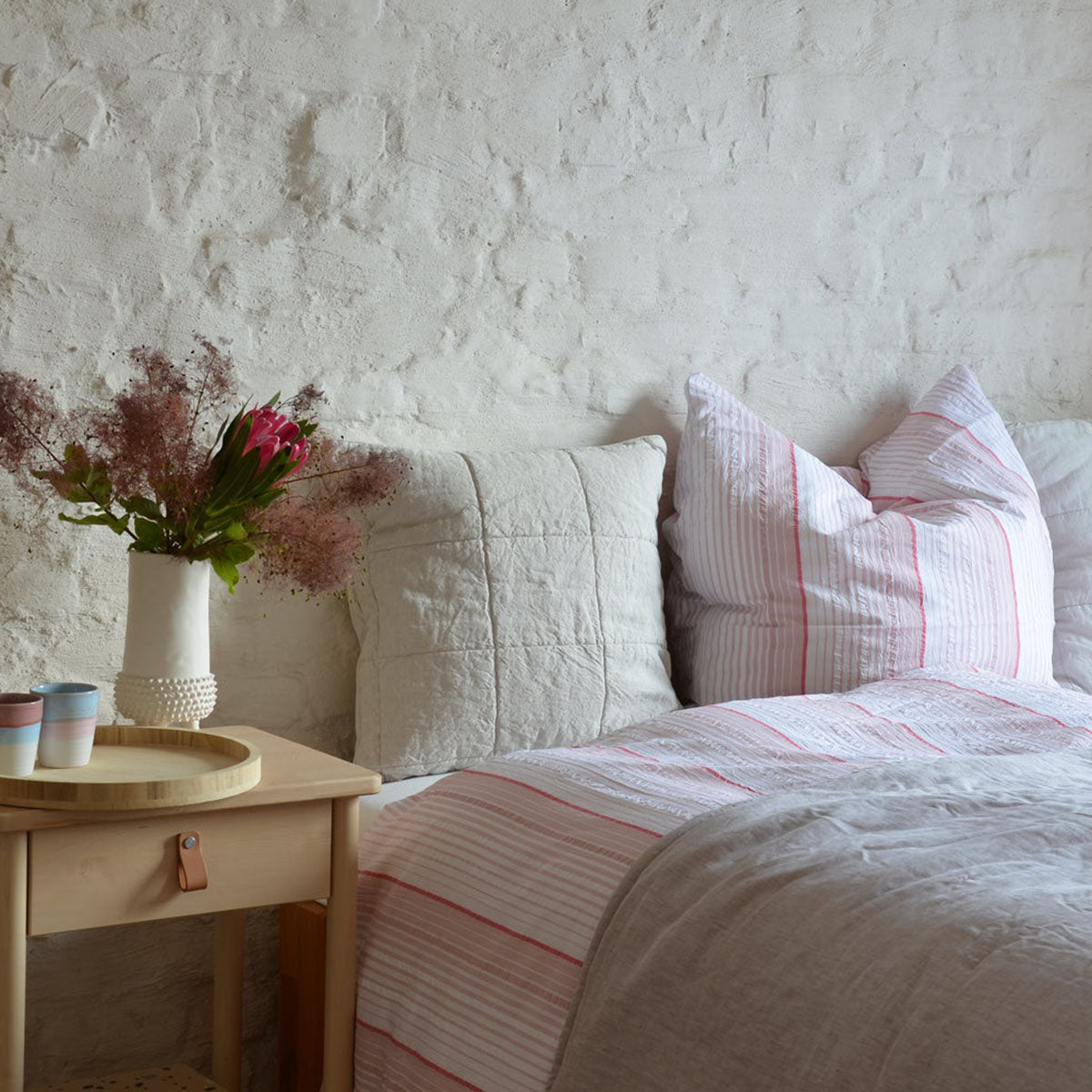 Seersucker Bettwäsche Weiß Streifen Schlafzimmer