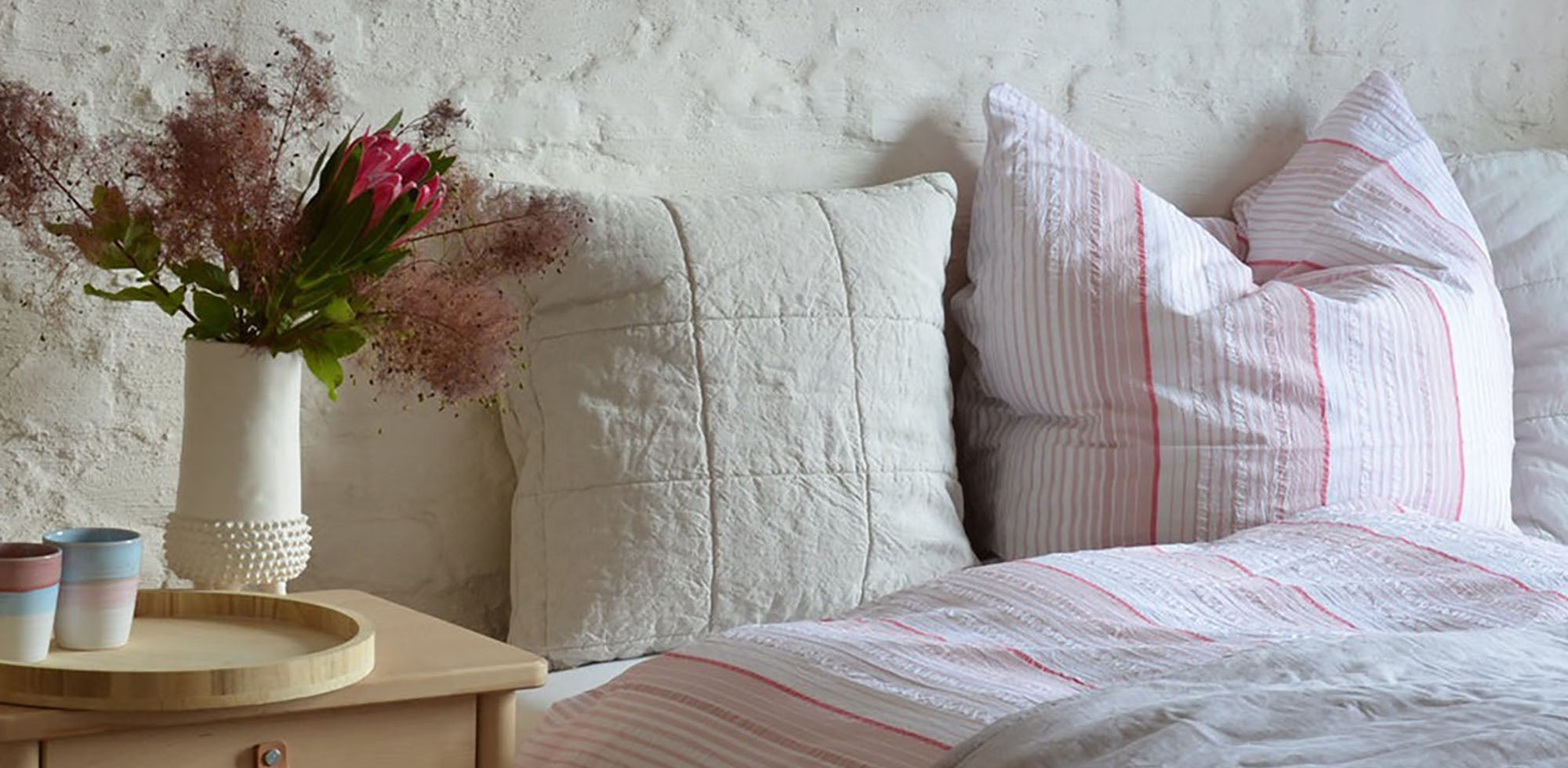 Web-Seersucker Bettwäsche Weiß Schlafzimmer