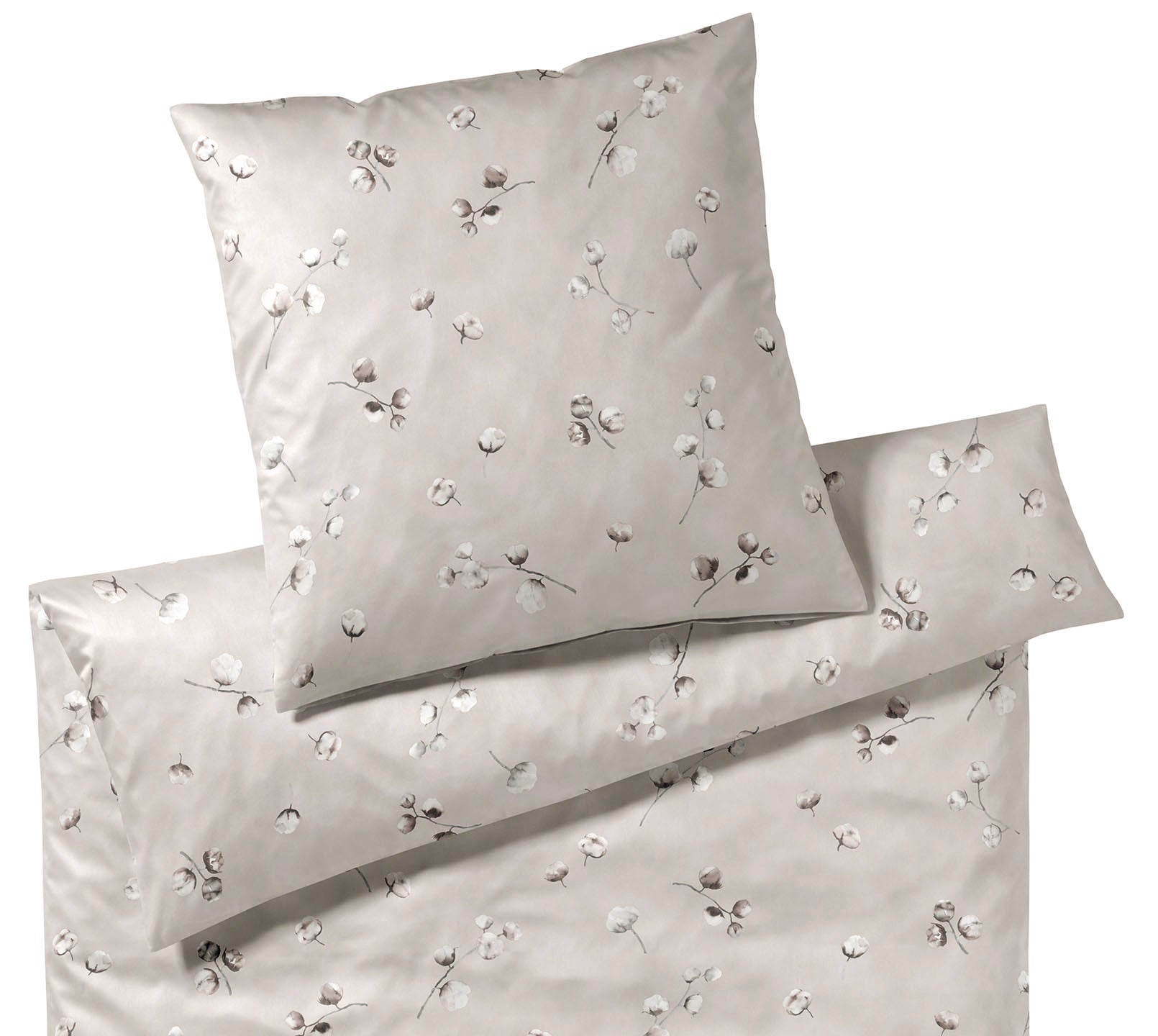 GOTS Bio Satin Bettwäsche Cotton Flower in Natur Baumwollblüten Freisteller #farbe_Natur