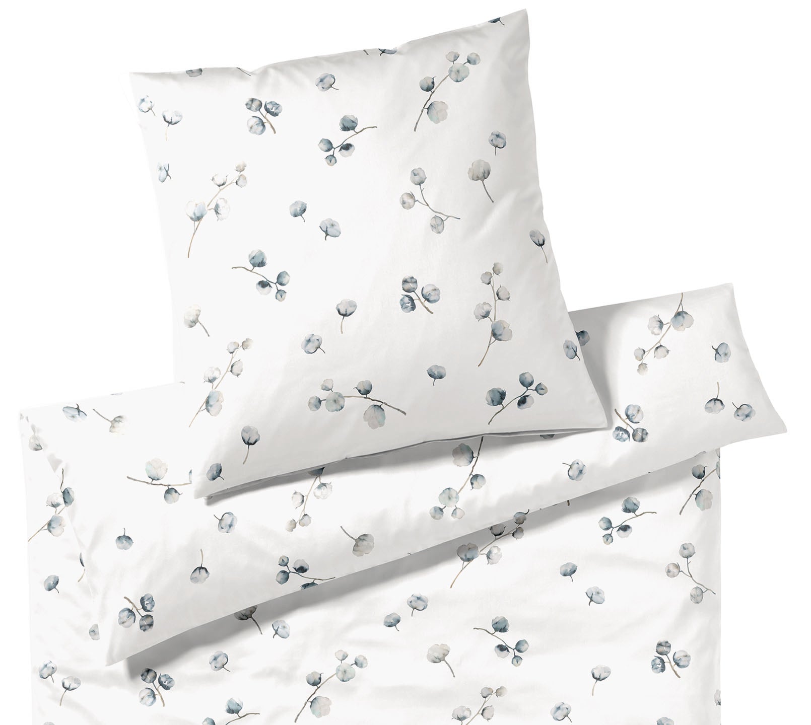 GOTS Bio Satin Bettwäsche Cotton Flower in Weiß Baumwollblüten Freisteller #farbe_Weiß