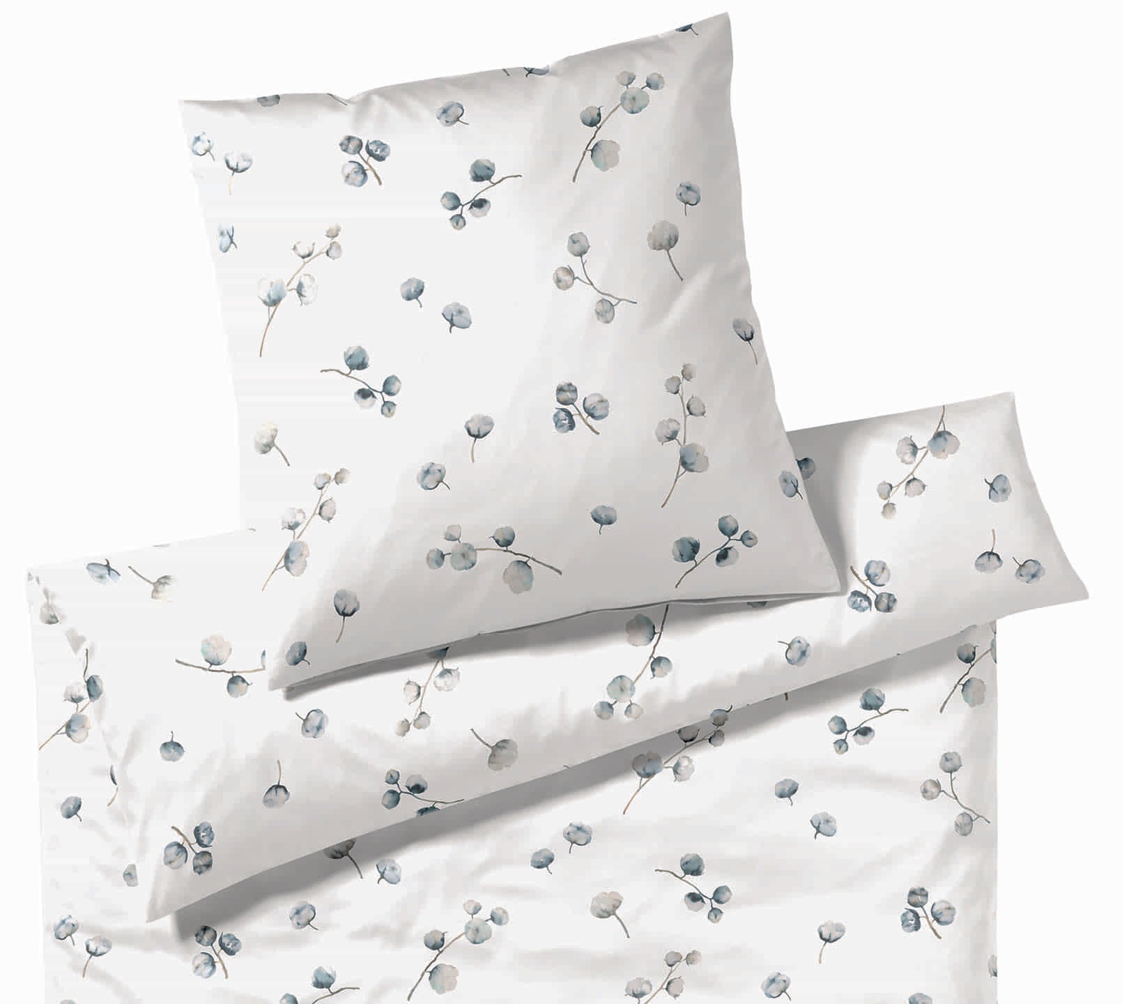 GOTS Bio Baumwolle Satin Bettwäsche Cotton Flower Weiß Blüten Freisteller #farbe_Cotton Flower Weiß