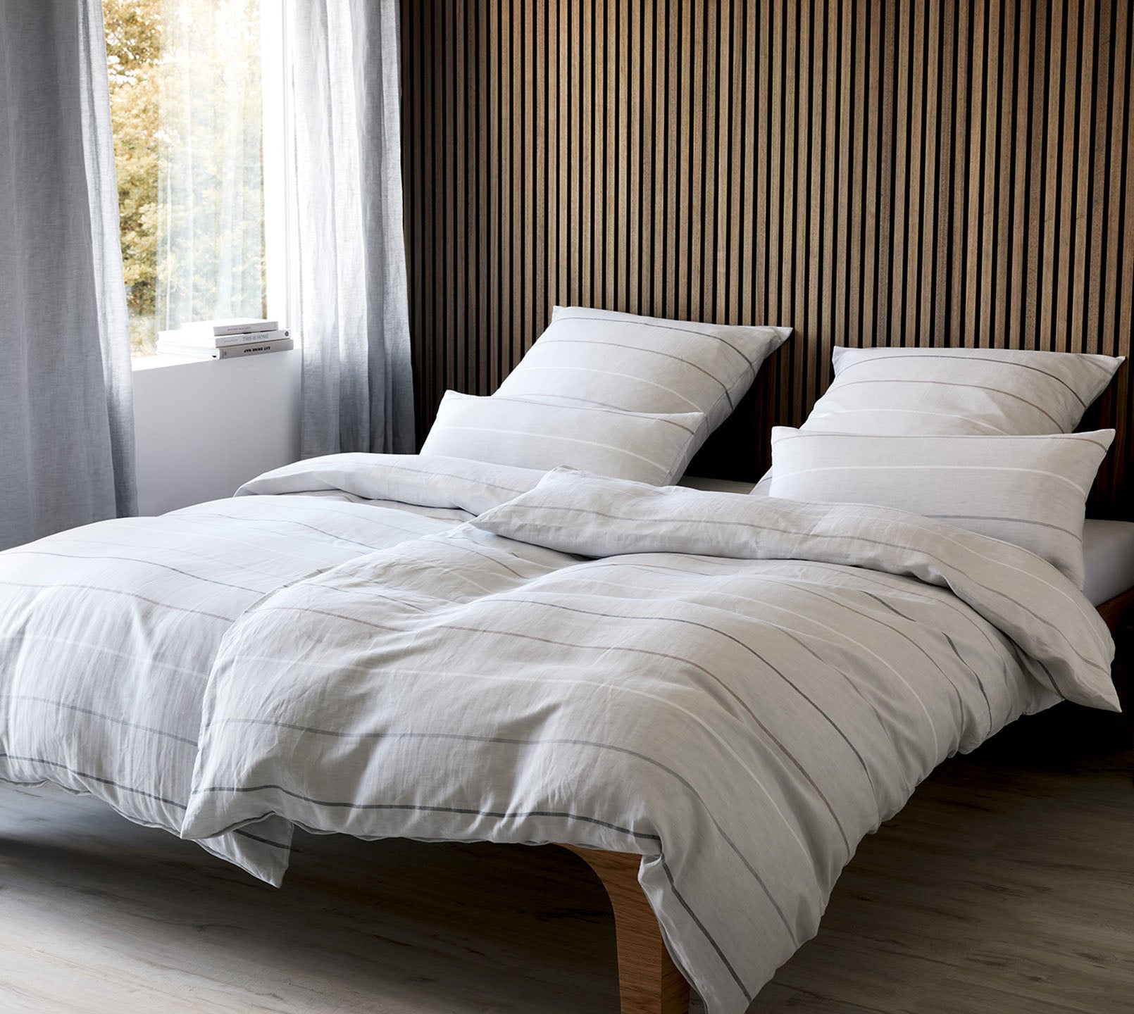 Halbleinen Bettwaesche Balance in Grau Schlafzimmer #farbe_Greige