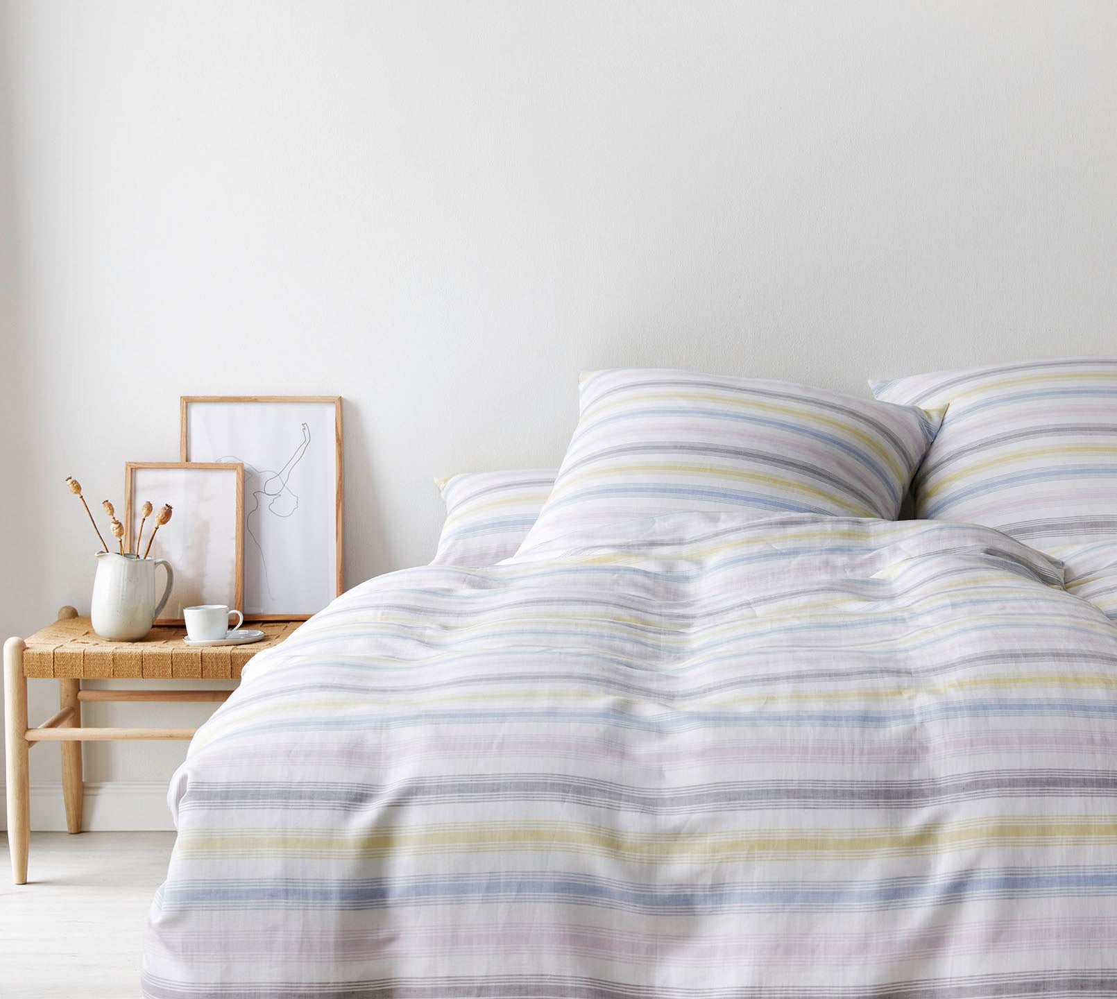Halbleinen Bettwaesche Bliss in Sonne Streifen Schlafzimmer #farbe_Bliss Sonne