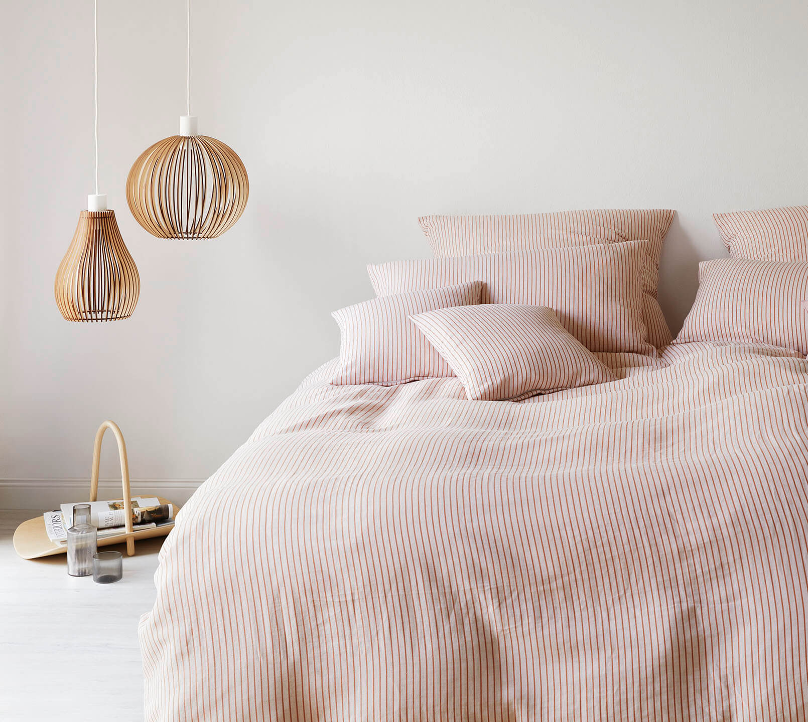 Halbleinen Bettwäsche Cozy in Terra Streifen Schlafzimmer #farbe_Cozy Terra