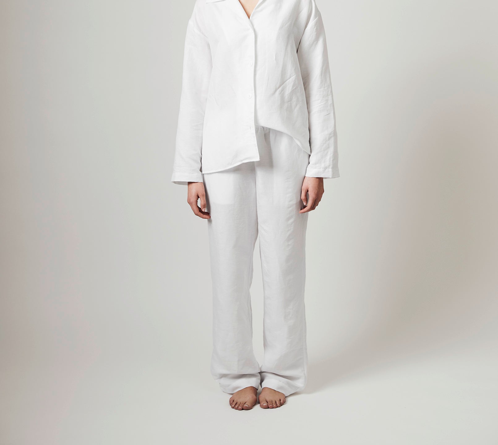 Halbleinen Homewear Pant Long in Weiß Model