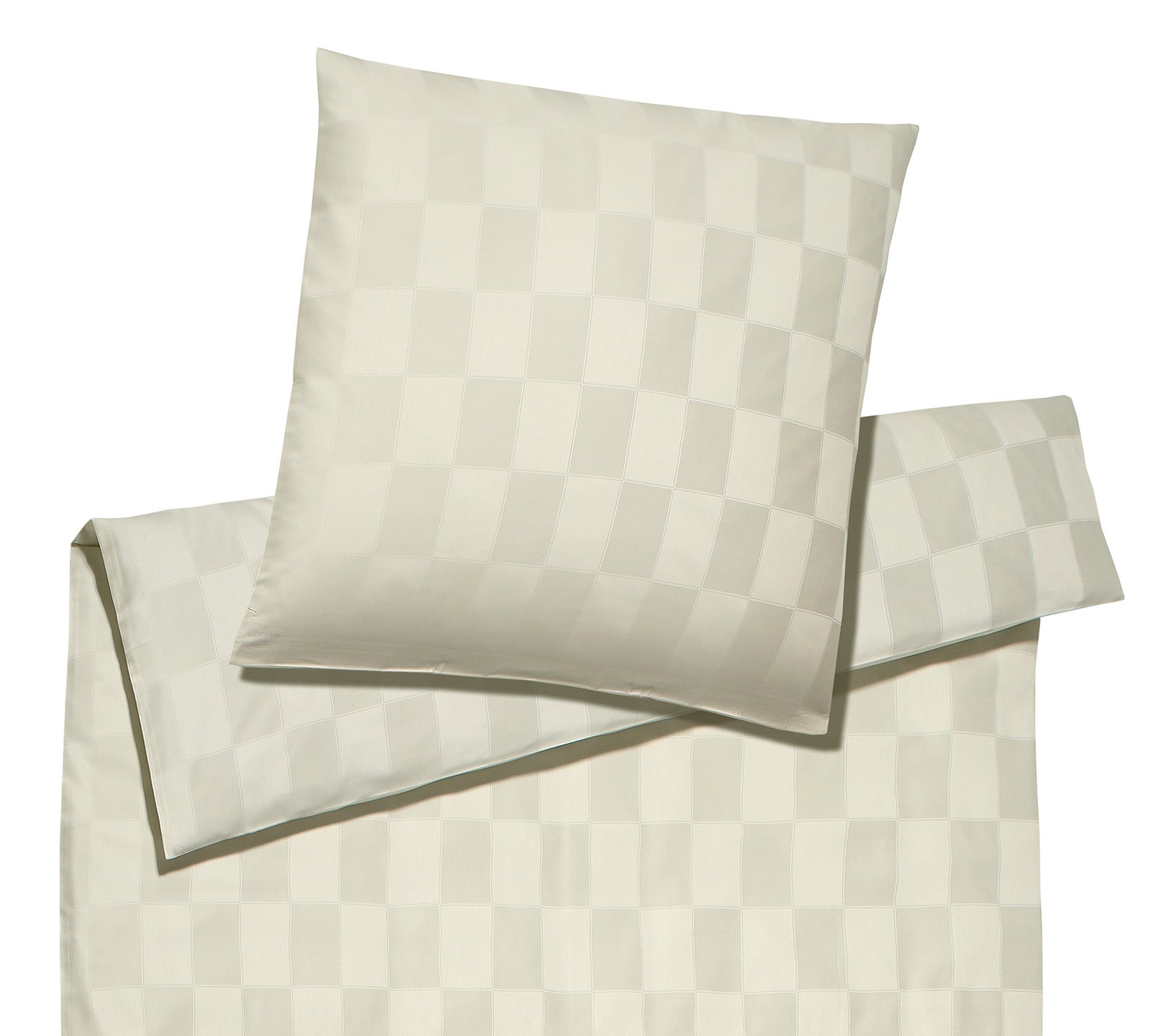 Jacquard Bettwaesche Courage in Creme Karos Freisteller #farbe_Creme