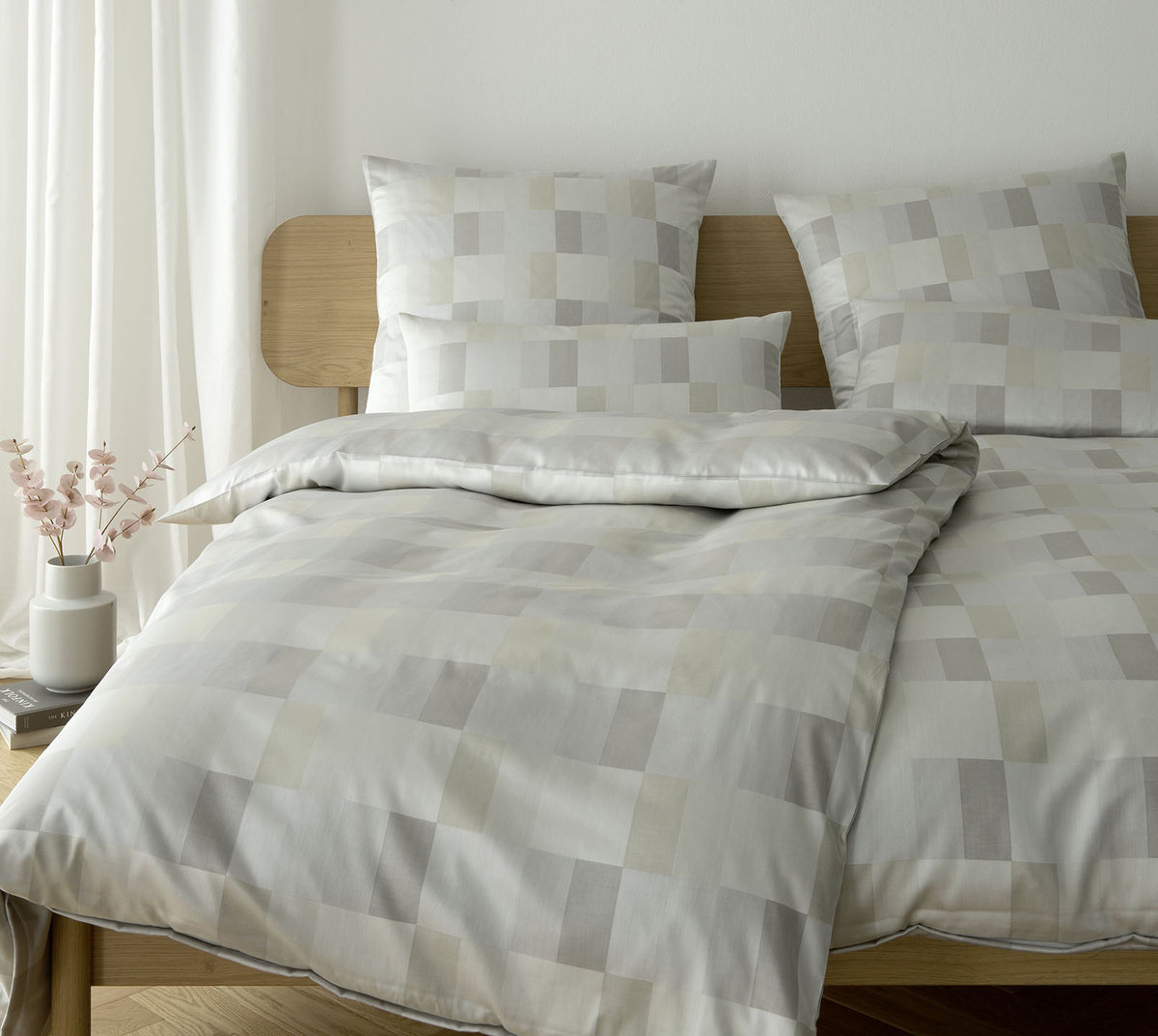 Jacquard Bettwaesche Piazza in Beige Karos Schlafzimmer #farbe_Natur