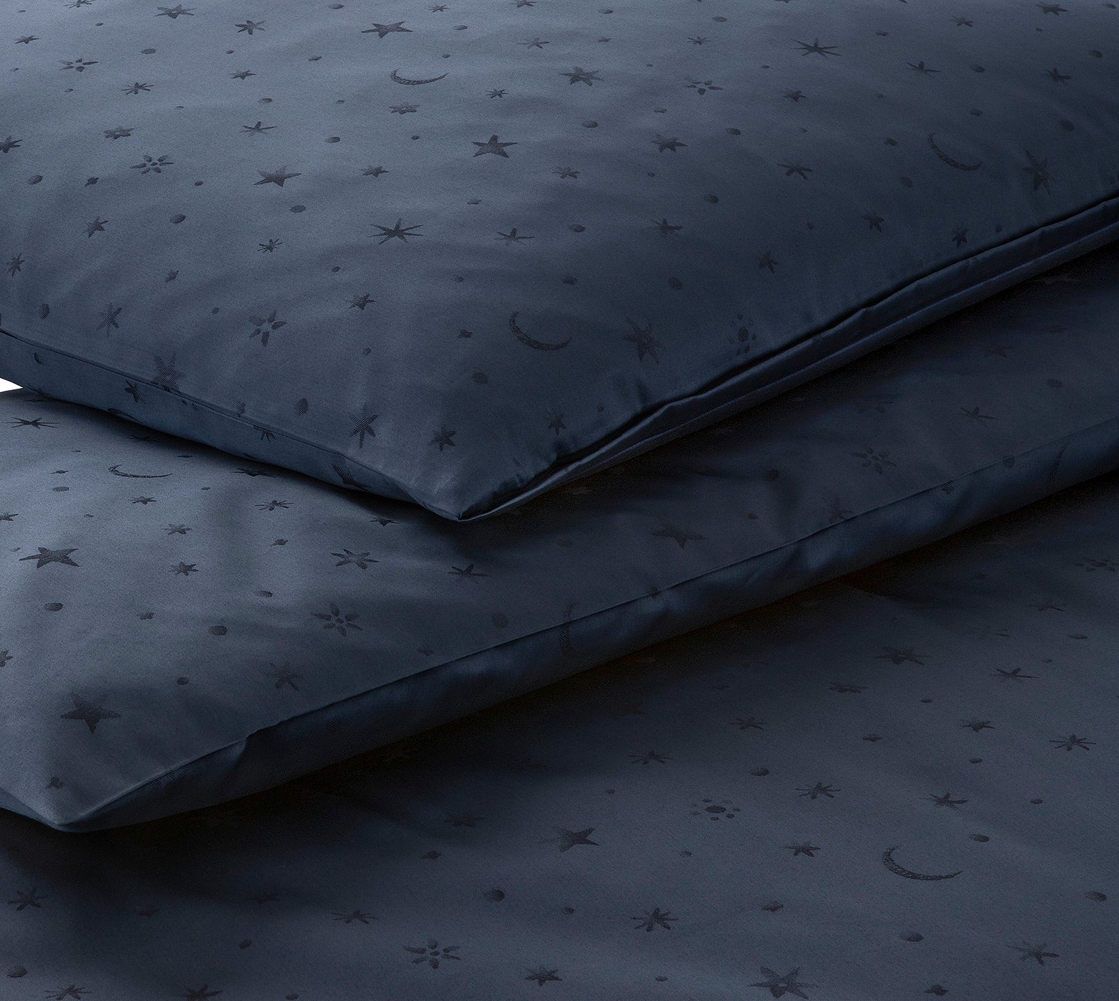 Jacquard Bettwaesche Stars in Marine Mond Sterne Freisteller #farbe_Navy