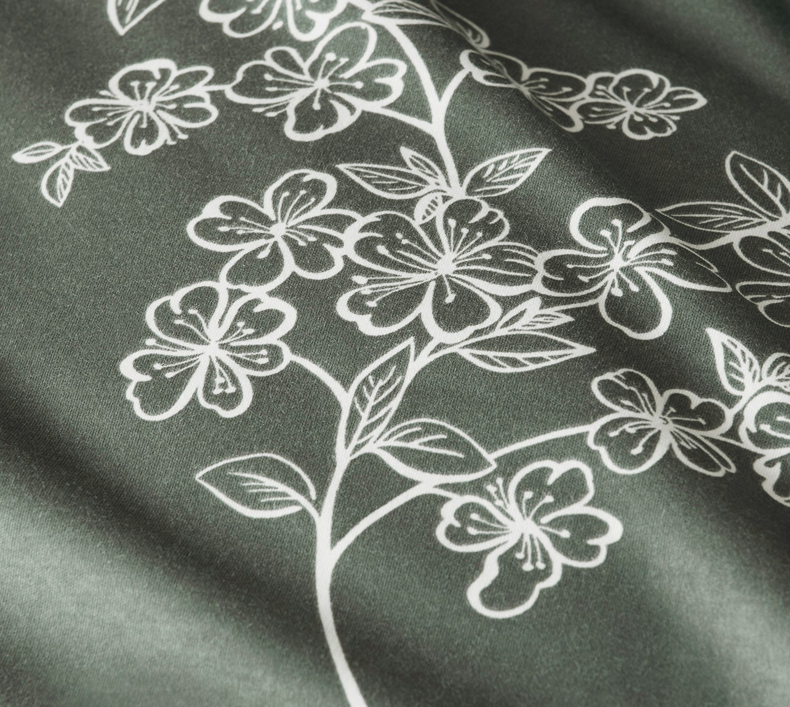 Jersey Bettwäsche Cherry Blossom in Forest-Green Blüten Material #farbe_Cherry Blossom Forest-Green