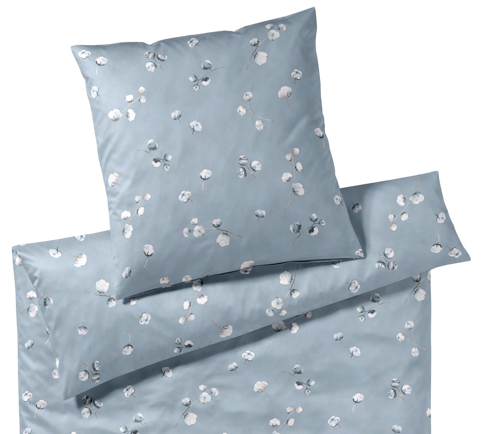 Jersey Bettwäsche Cotton Flower Jersey in Bleu Baumwollblüten Freisteller #farbe_Bleu