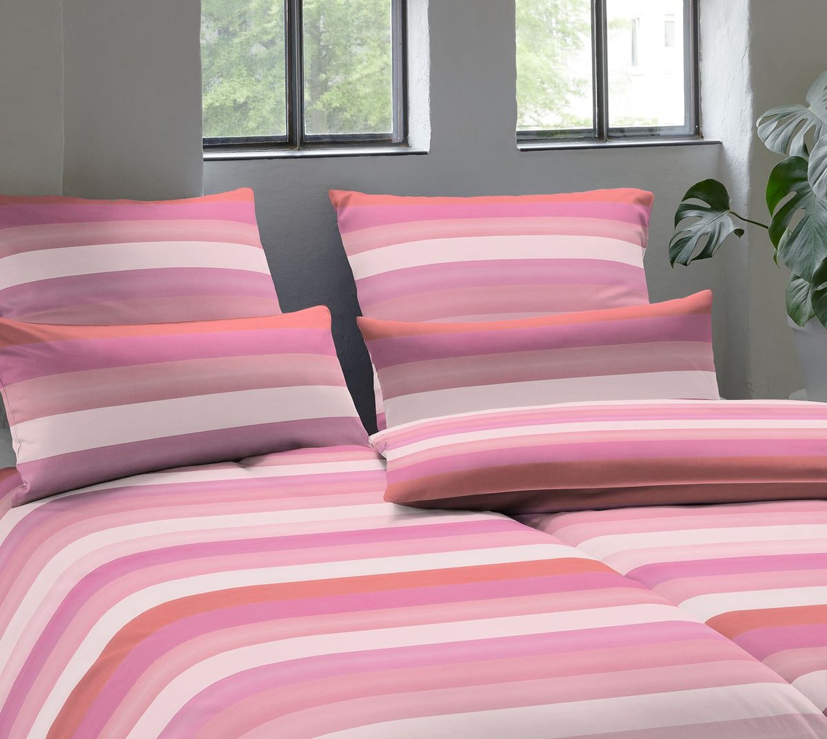 Jersey Bettwäsche Fresh in Pink Streifen Schlafzimmer #farbe_Fresh Pink