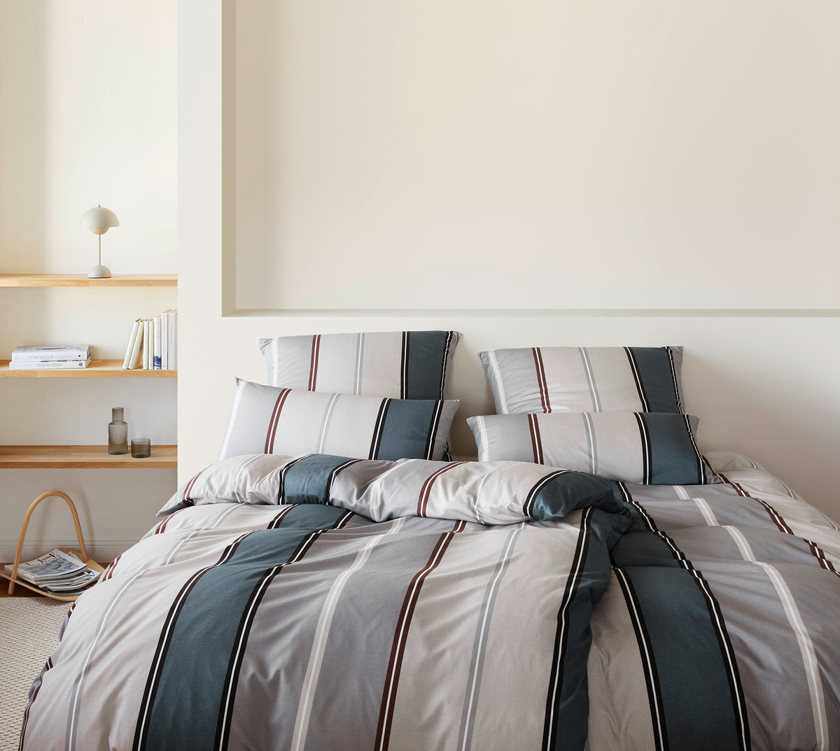 Jersey Bettwäsche Queens in Rauchblau Streifen Schlafzimmer #farbe_Queens Rauchblau