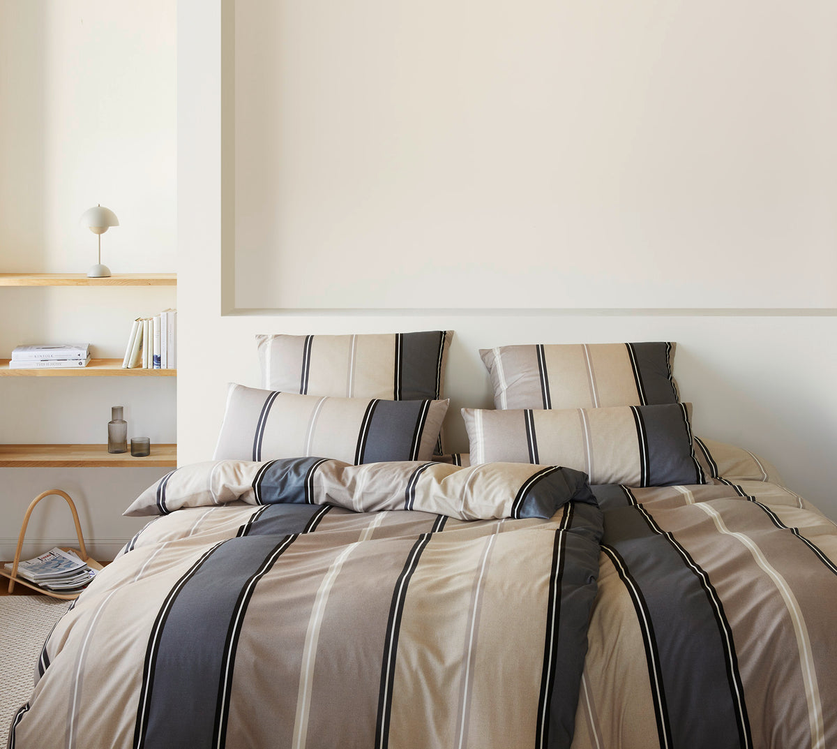 Jersey Bettwäsche Queens in Kiesel Streifen Schlafzimmer #farbe_Queens Kiesel