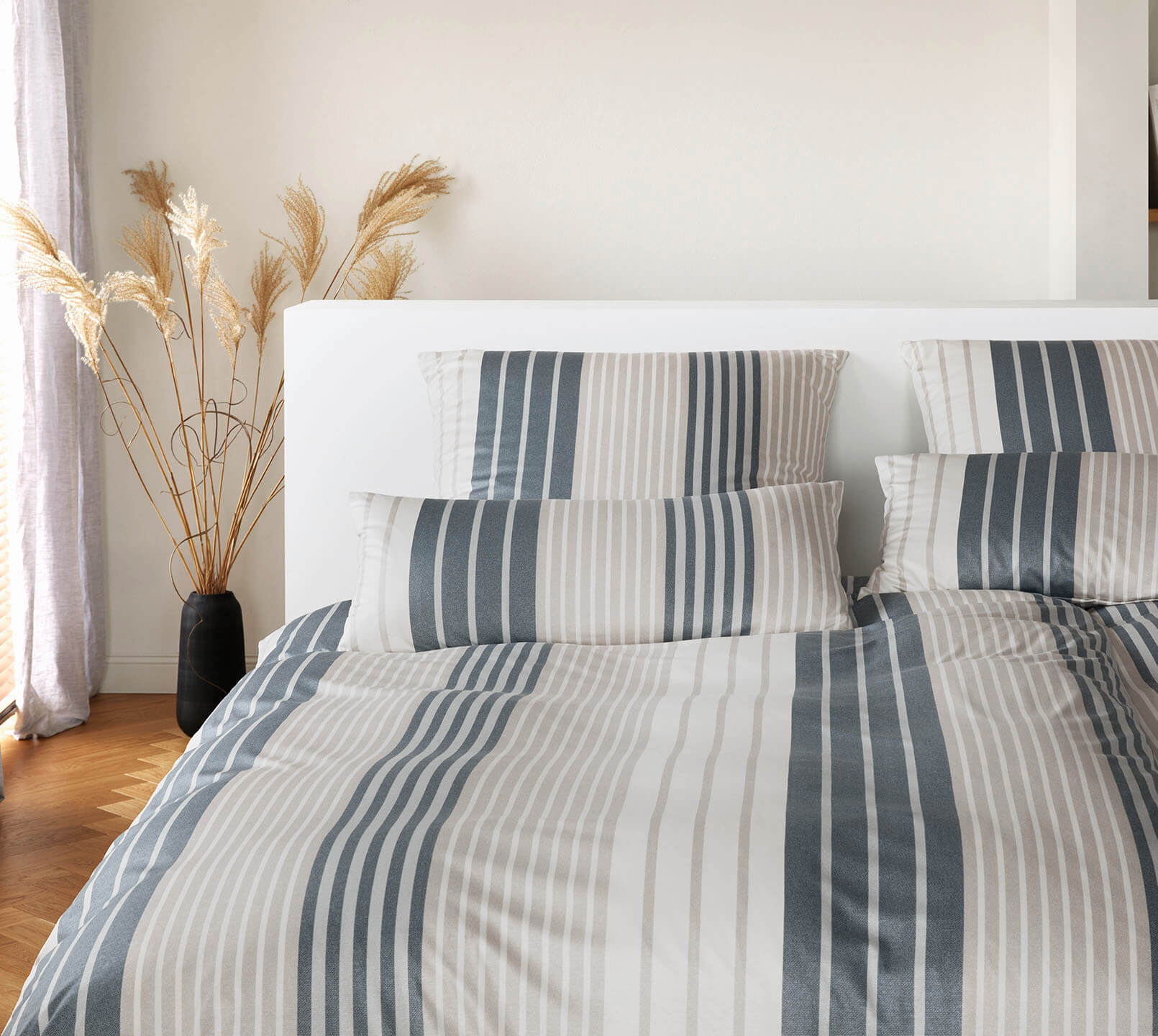 Jersey Bettwäsche Range in Anthra-Sand Streifen Schlafzimmer #farbe_Range Anthra-Sand