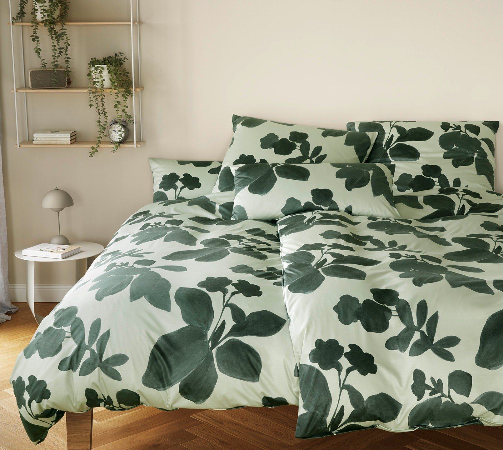 Jersey Bettwäsche Shadows in Forest-Green Blüten Schlafzimmer #farbe_Shadows Forest-Green