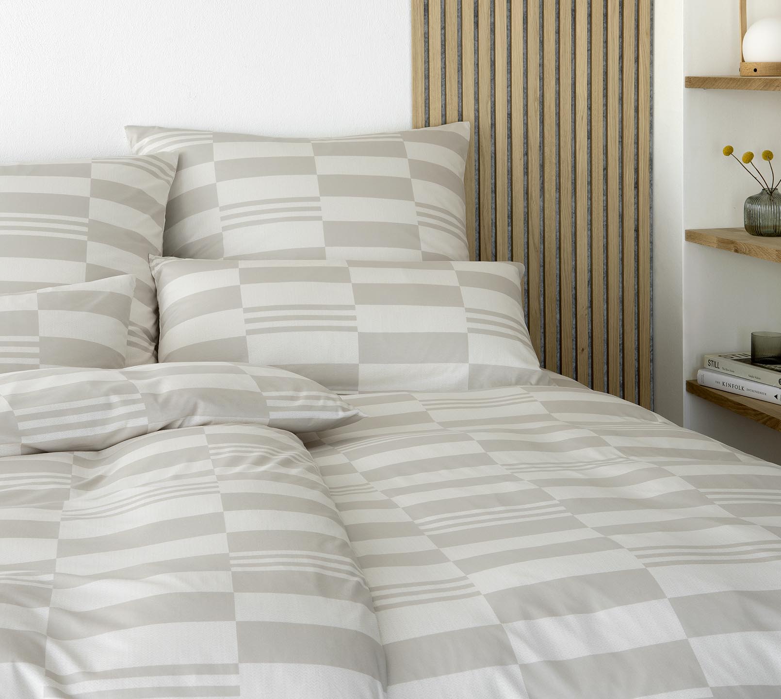 Jersey Bettwaesche Skip Jersey in Sand Karo Schlafzimmer #farbe_Skip Sand #farbe_Skip Gelb