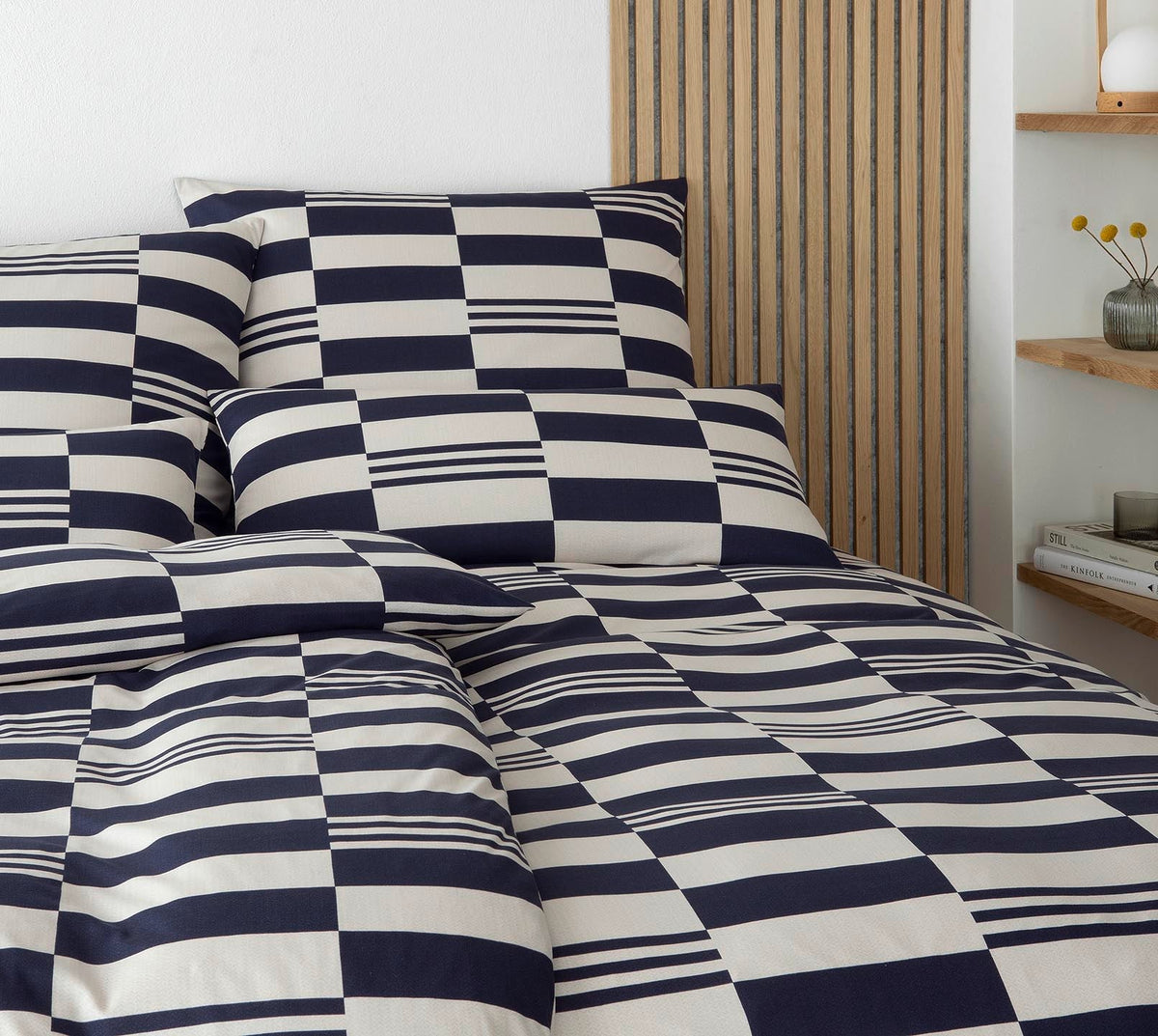 Jersey Bettwaesche Skip Jersey in Marine Karo Schlafzimmer #farbe_Skip Marine #farbe_Skip Marine