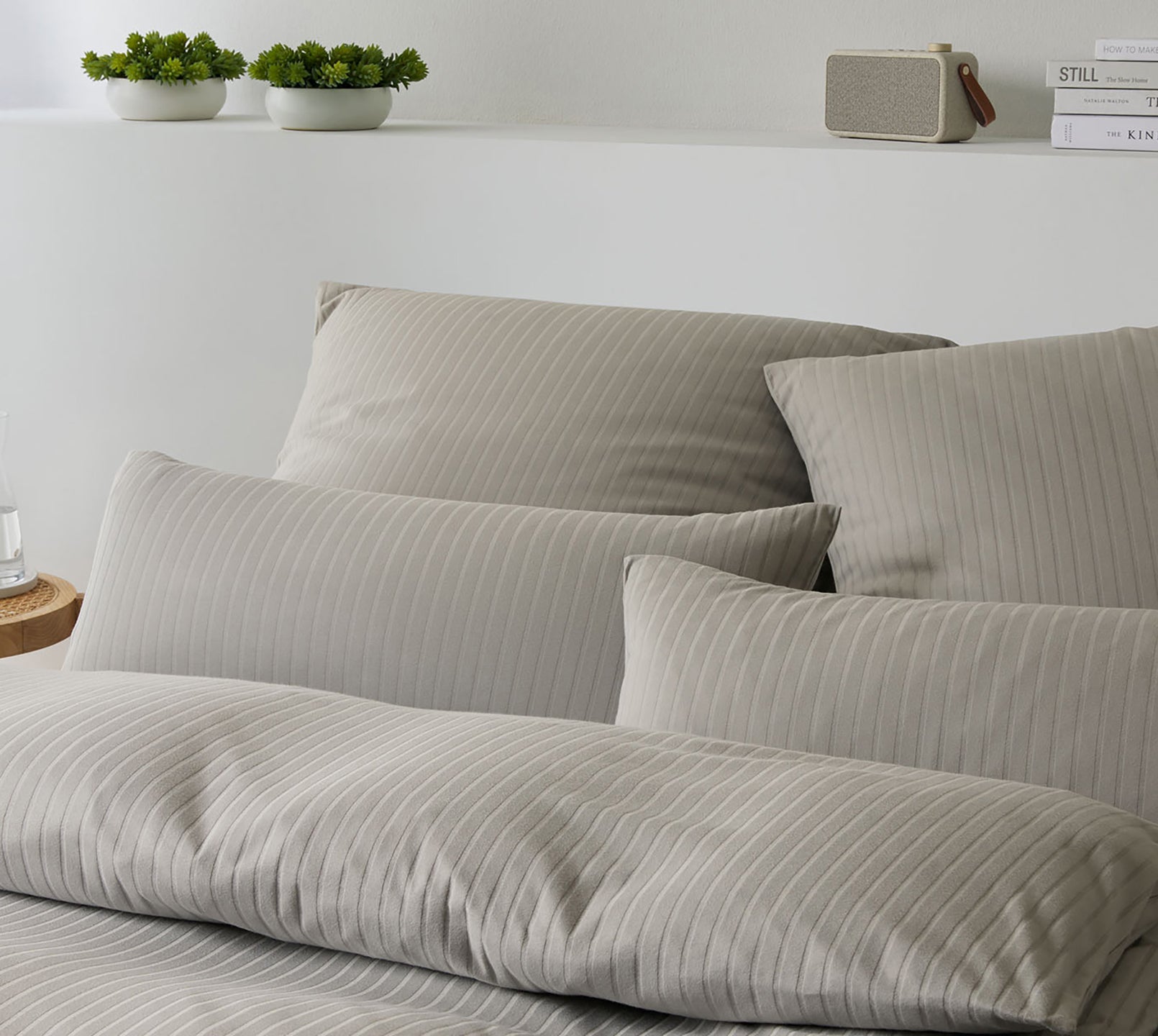 Jersey Bettwaesche Solid Stripe Jersey in Sand Streifen Schlafzimmer #farbe_Solid Stripe Sand