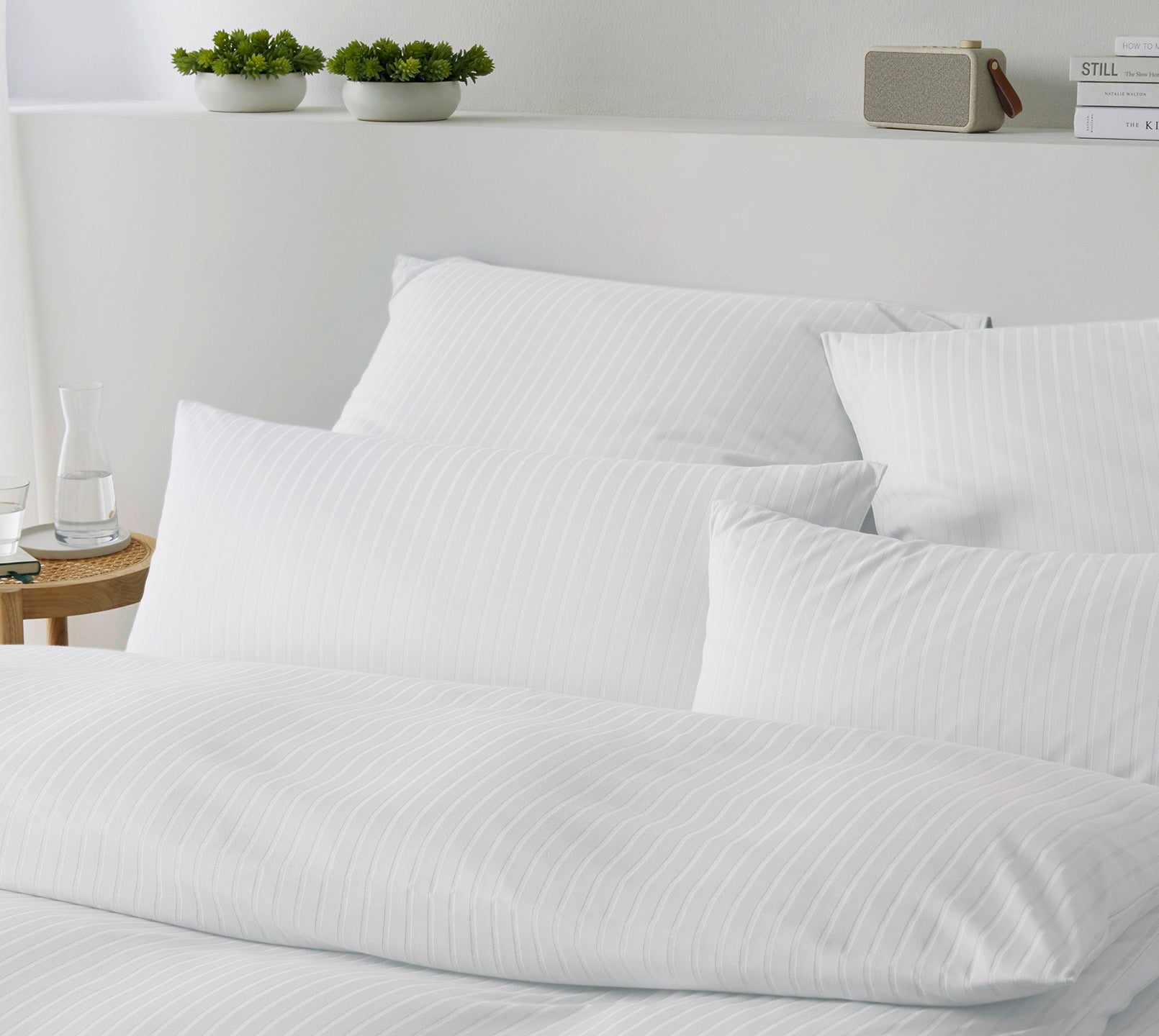 Jersey Bettwaesche Solid Stripe Jersey in Weiss Streifen Schlafzimmer #farbe_Solid Stripe Weiß
