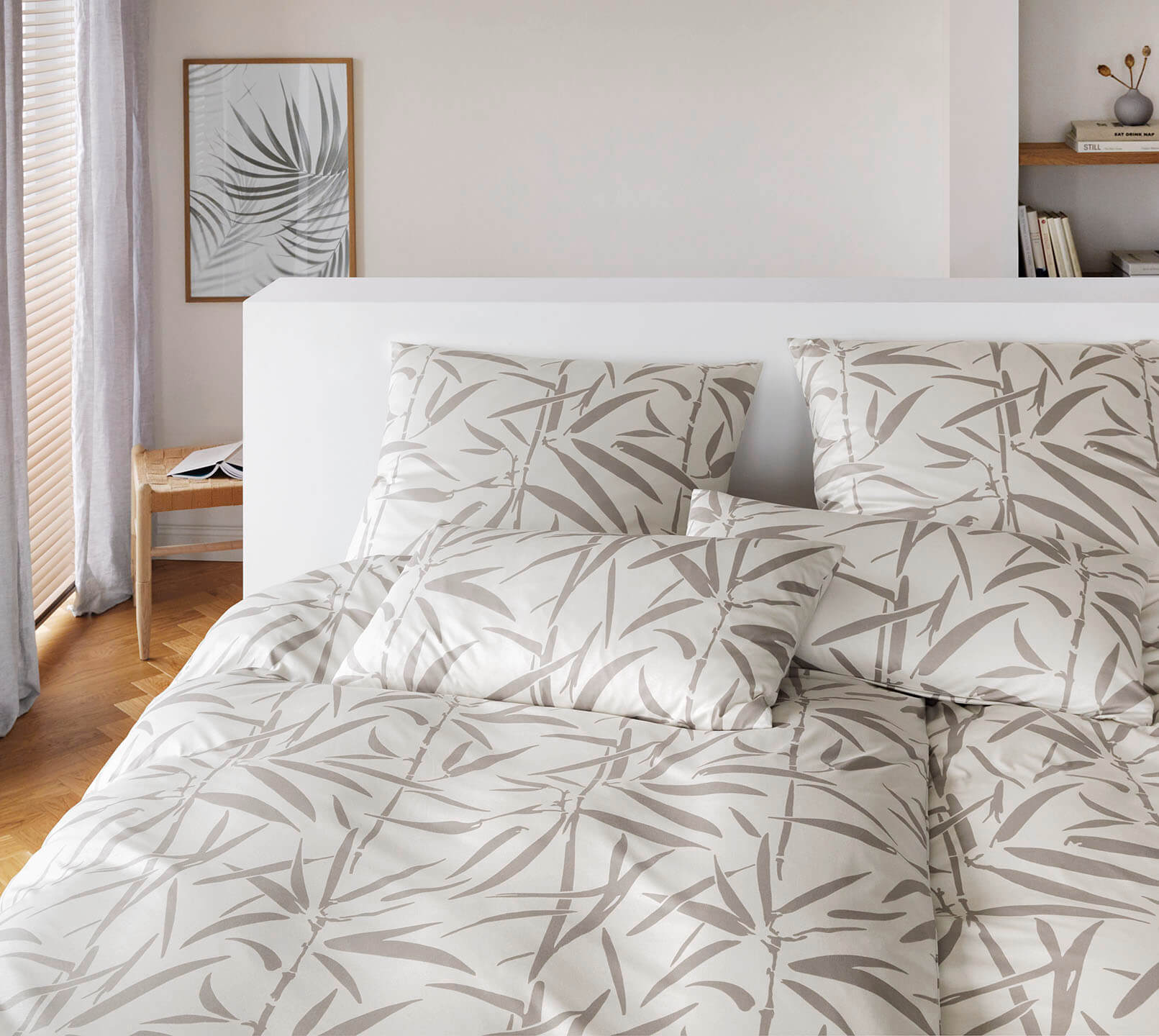 Jersey Bettwäsche Sweet Grass in Natur Bambuszweige Schlafzimmer #farbe_Sweet Grass Natur
