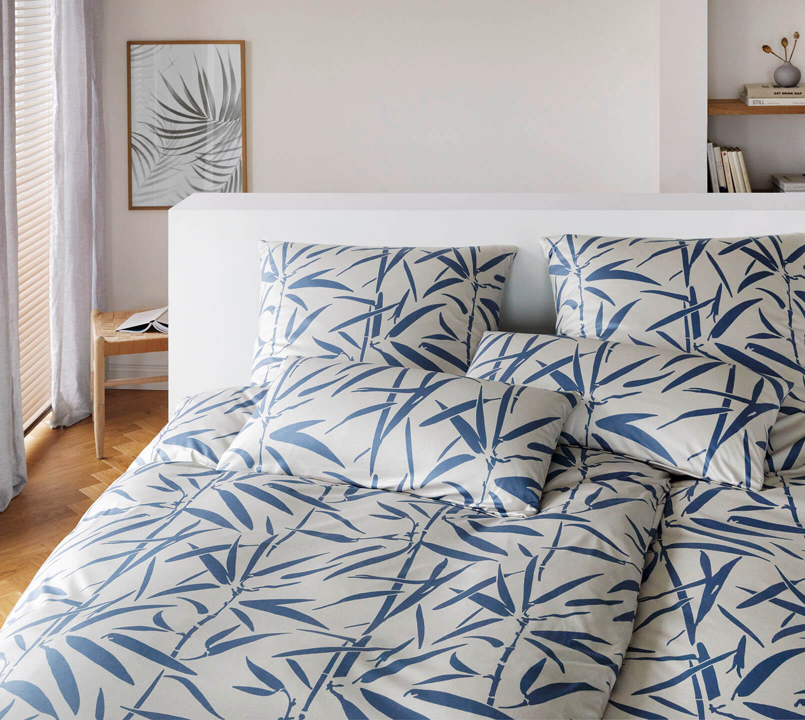 Jersey Bettwäsche Sweet Grass in Dunkelblau Bambuszweige Schlafzimmer #farbe_Sweet Grass Dunkelblau