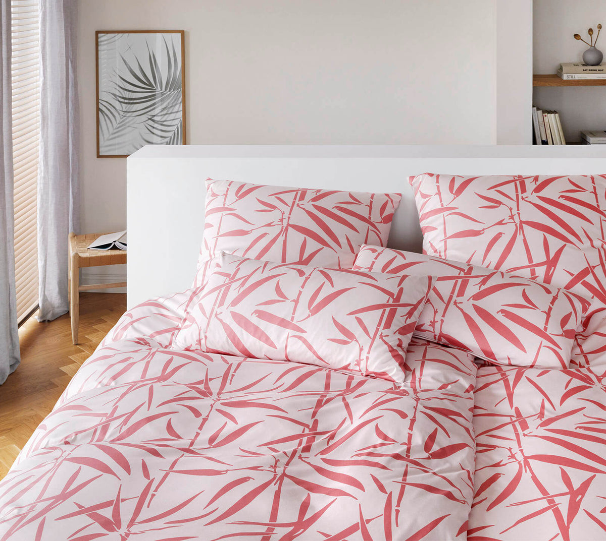 Jersey Bettwäsche Sweet Grass in Korallrot Bambuszweige Schlafzimmer #farbe_Sweet Grass Korallrot