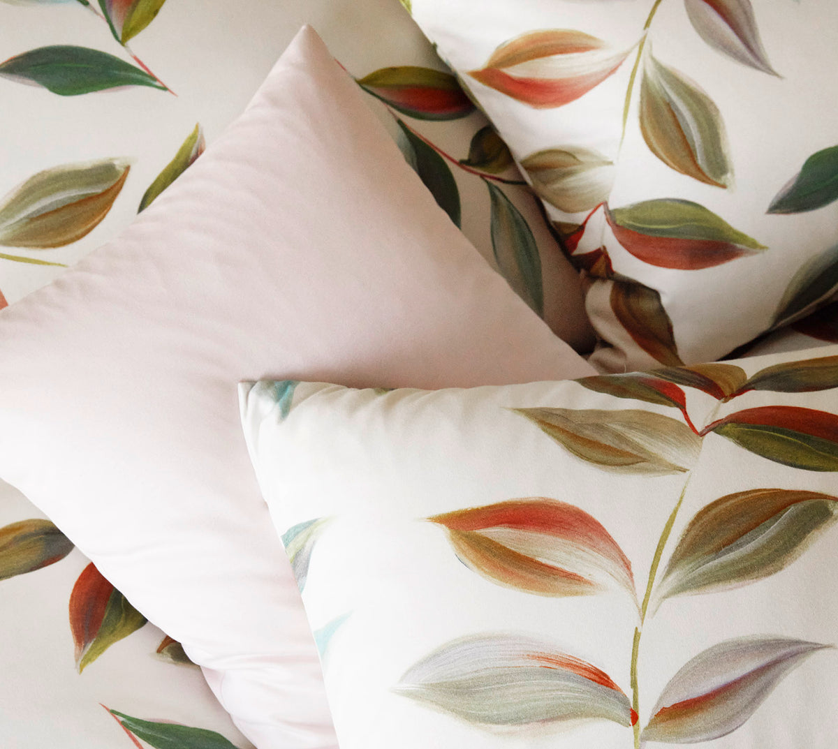 Jersey Bettwäsche Wave in Creme Blätter Detail #farbe_Wave Creme
