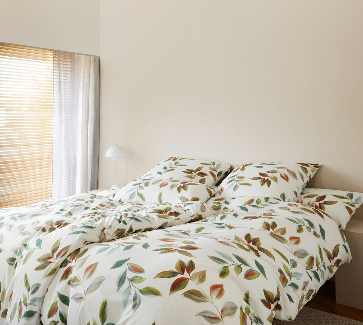 Jersey Bettwäsche Wave in Creme Blätter Schlafzimmer #farbe_Wave Creme