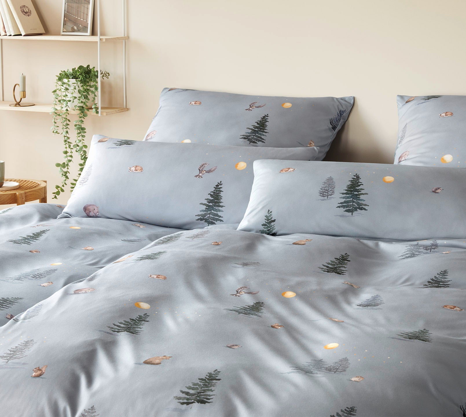 Jersey Bettwäsche Winterwald Jersey in Rauchblau Winterwaldmotive Schlafzimmer #farbe_Winterwald Jersey Rauchblau