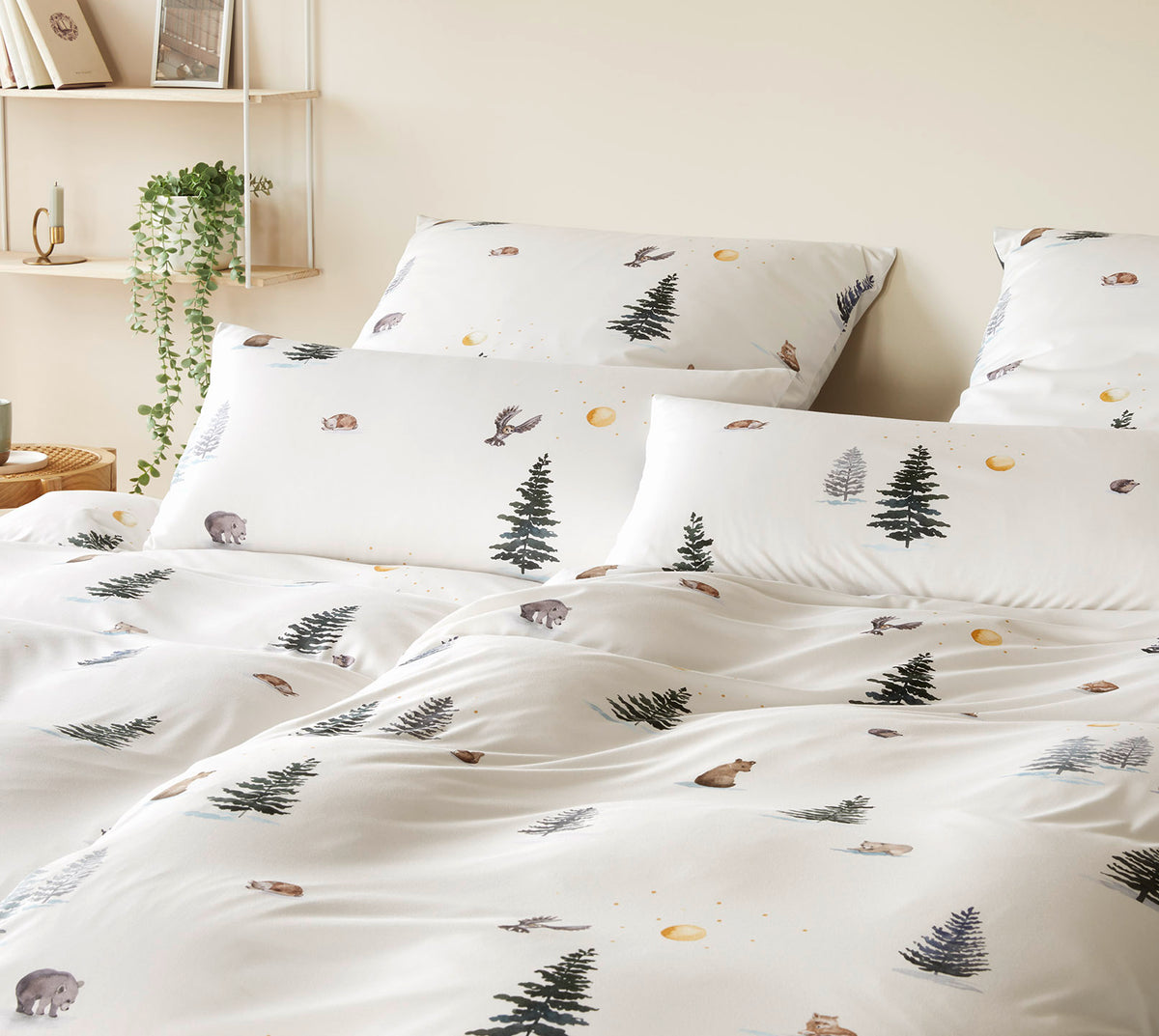 Jersey Bettwäsche Winterwald Jersey in Offwhite Winterwaldmotive Schlafzimmer #farbe_Winterwald Jersey Offwhite