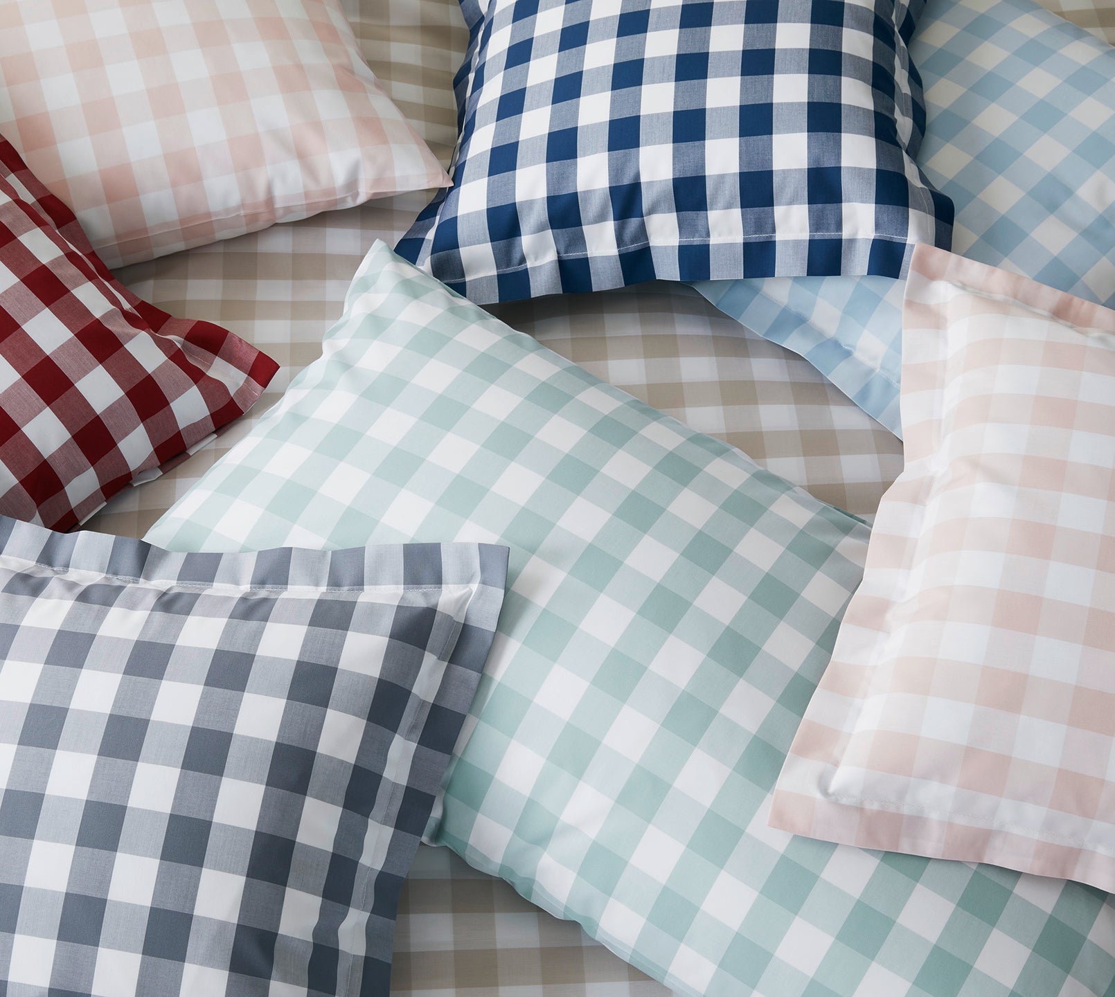 Karierte Perkal Bettwaesche Quadro Karo Kissenbezuege #farbe_Clay #farbe_Marine